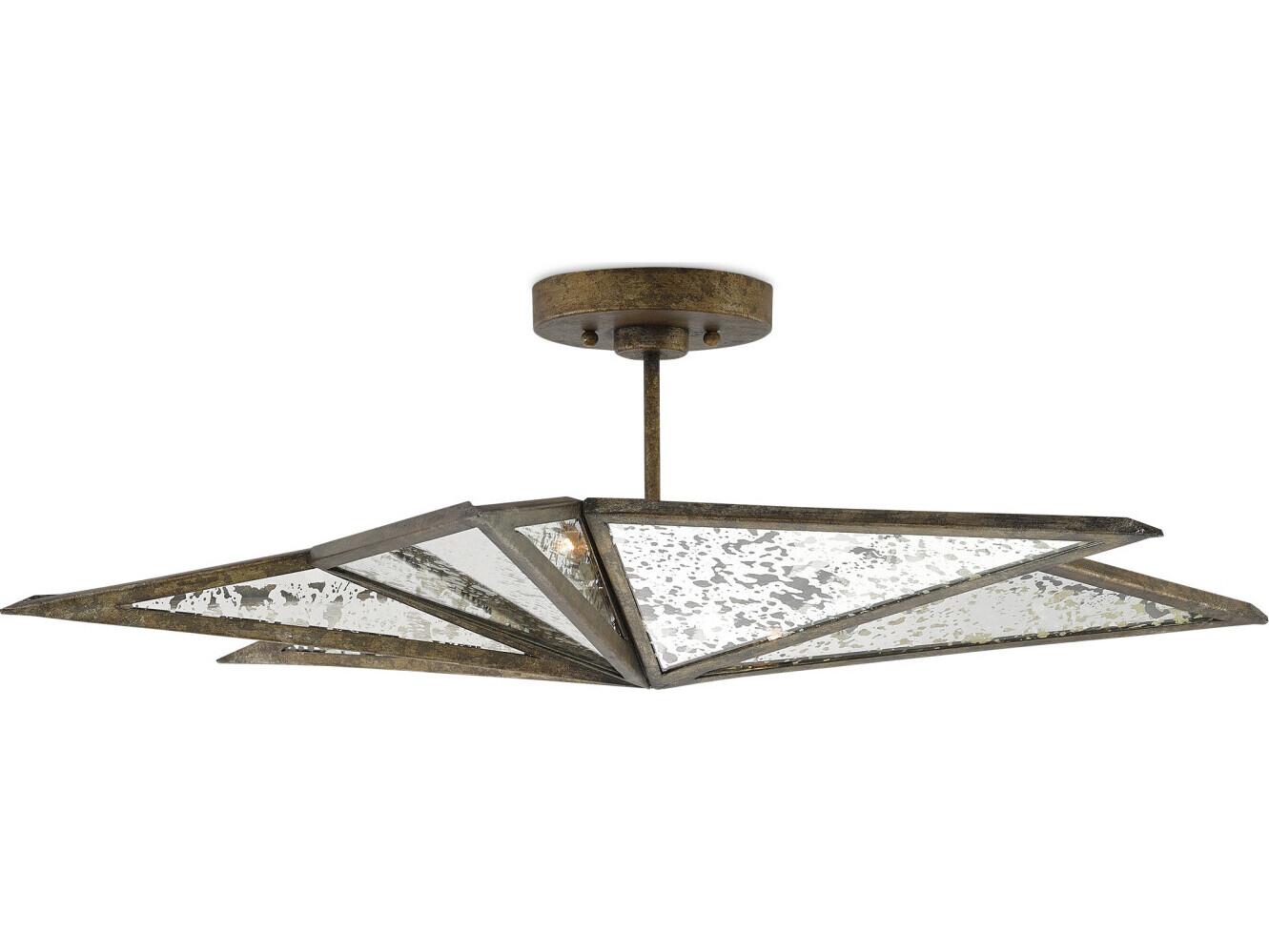 Currey & Company Stargazer Pyrite Bronze Raj Mirror Glass Semi Flush Mount