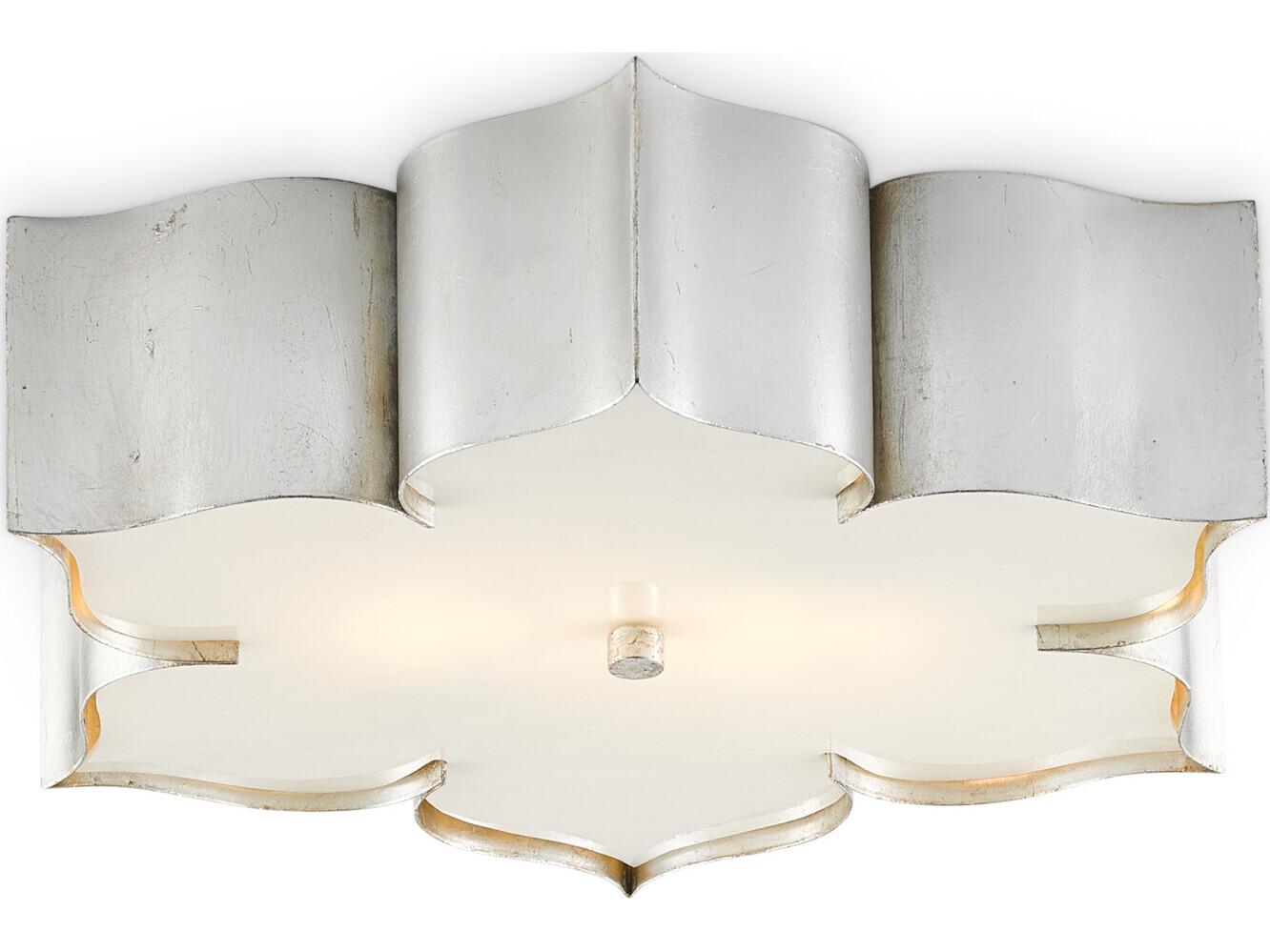 Currey & Company Grand Lotus 2-Light Contemporary Silver Leaf LED Flush Mount