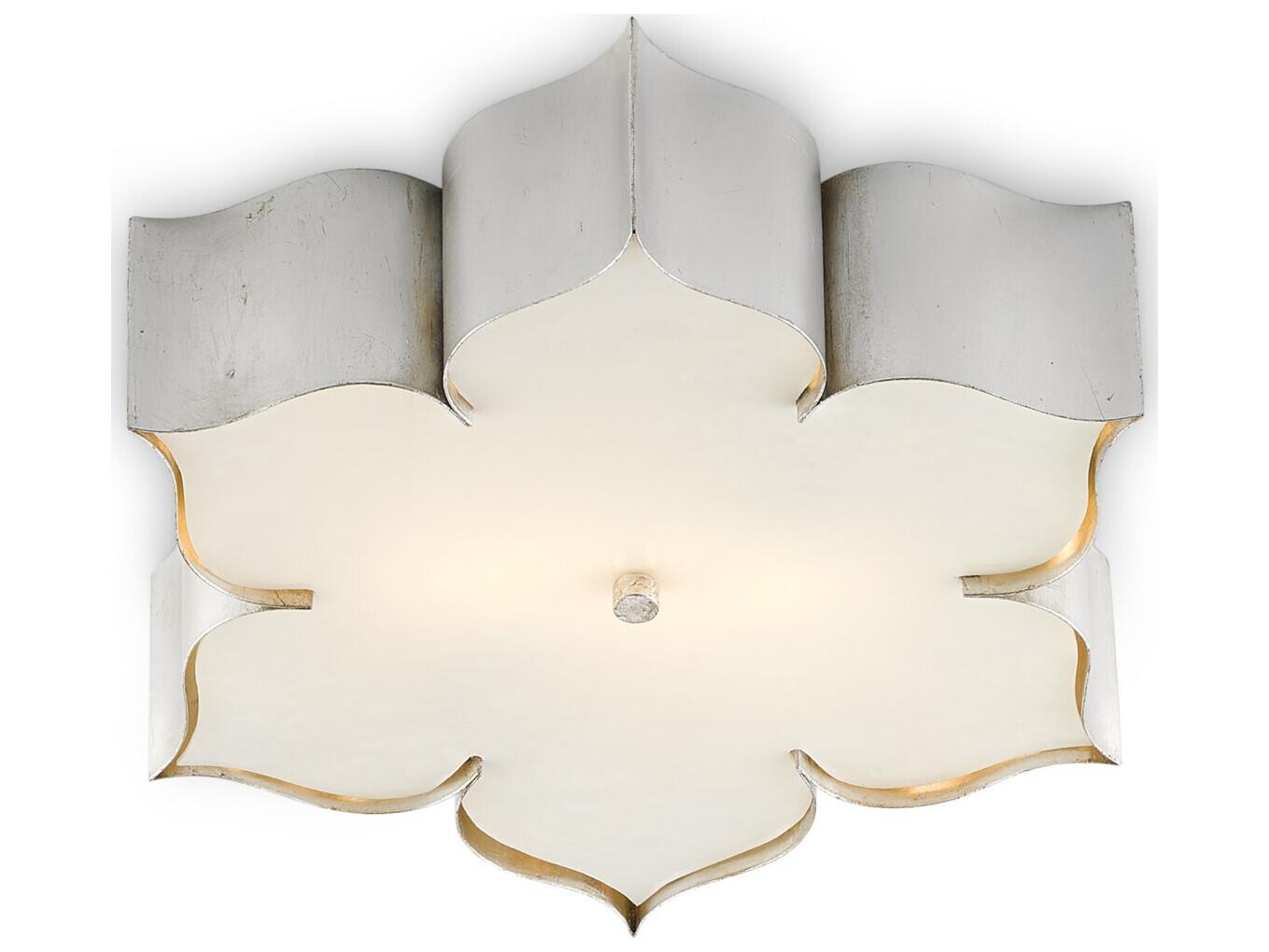 Currey & Company Grand Lotus 2-Light Contemporary Silver Leaf LED Flush Mount