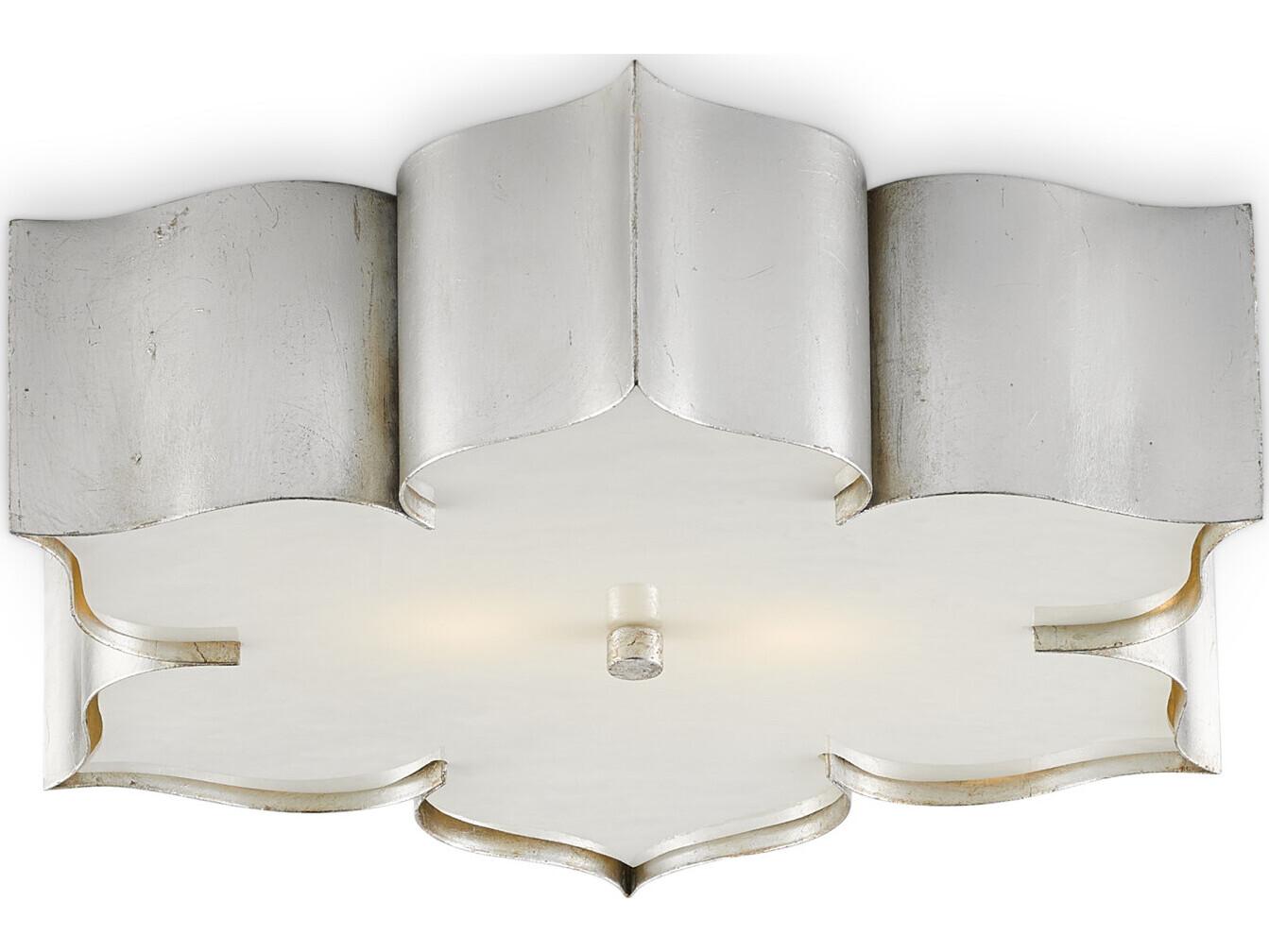 Currey & Company Grand Lotus 2-Light Contemporary Silver Leaf LED Flush Mount