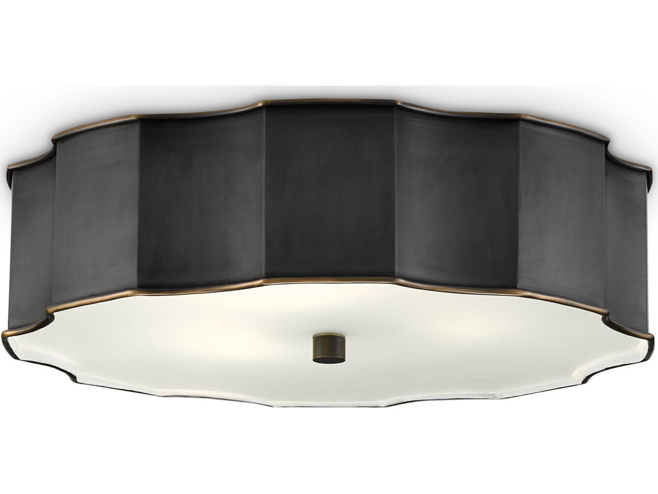 Currey & Company Wexford 3-Light Oil Rubbed Bronze Glass LED Geometric Flush Mount