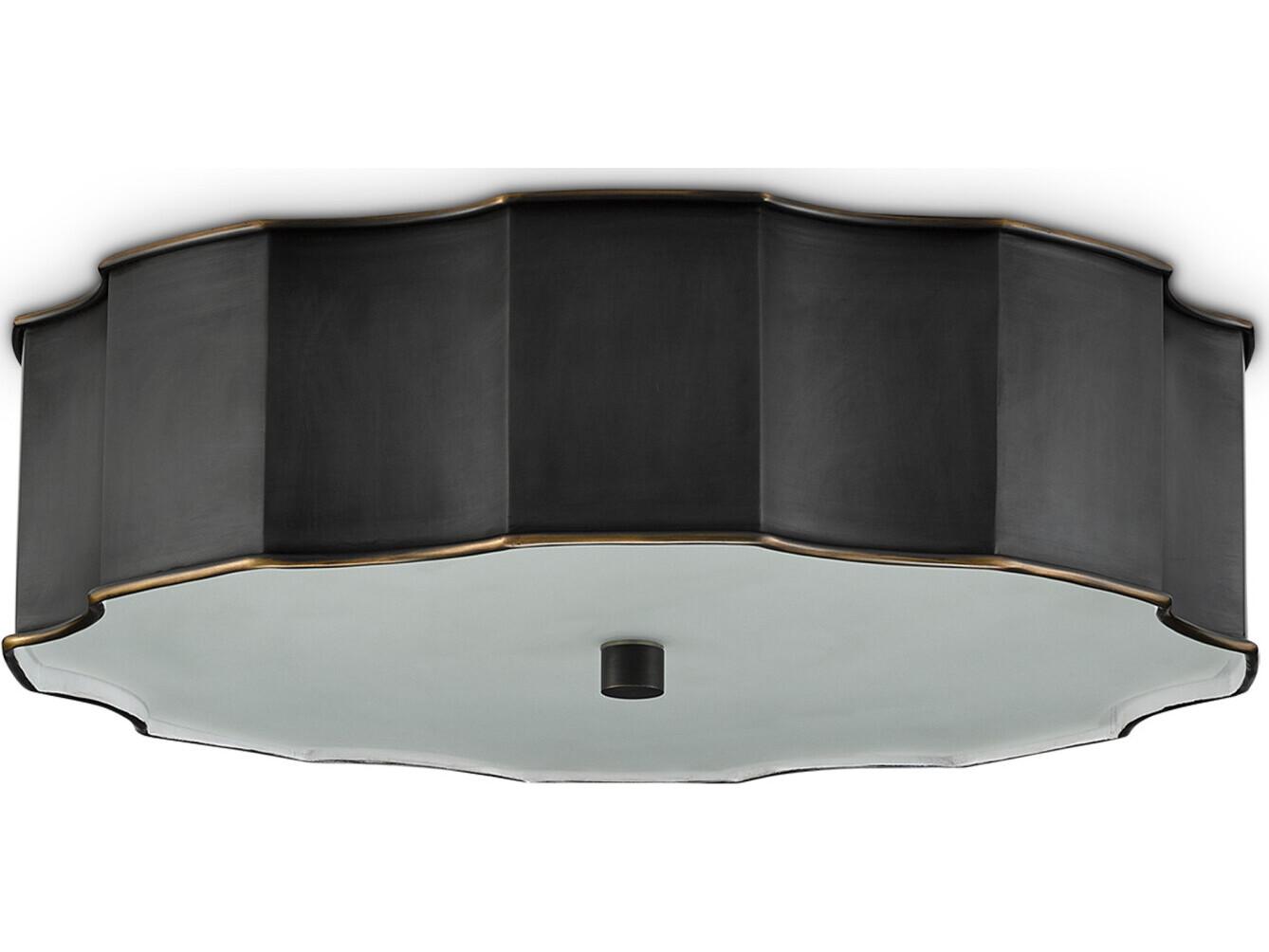 Currey & Company Wexford 3-Light Oil Rubbed Bronze Glass LED Geometric Flush Mount