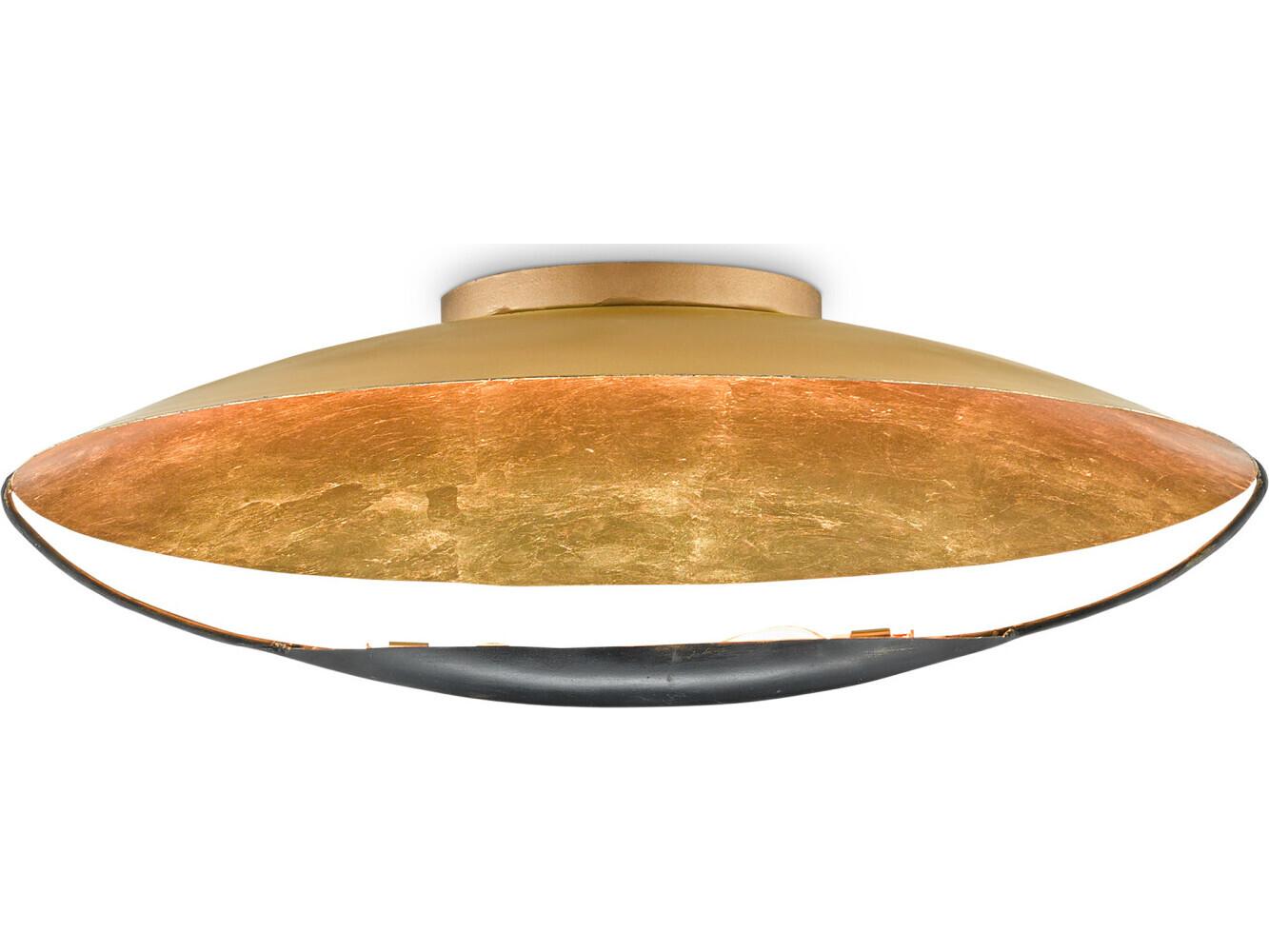 Currey & Company Pinders 2-Light Contemporary Gold Leaf French Black Bowl Flush Mount