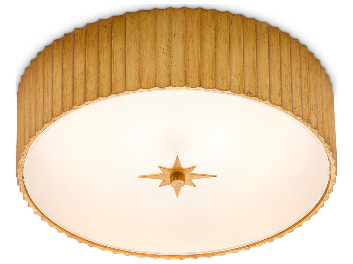 Currey & Company Caravel 1-Light Gold Leaf Glass LED Drum Flush Mount