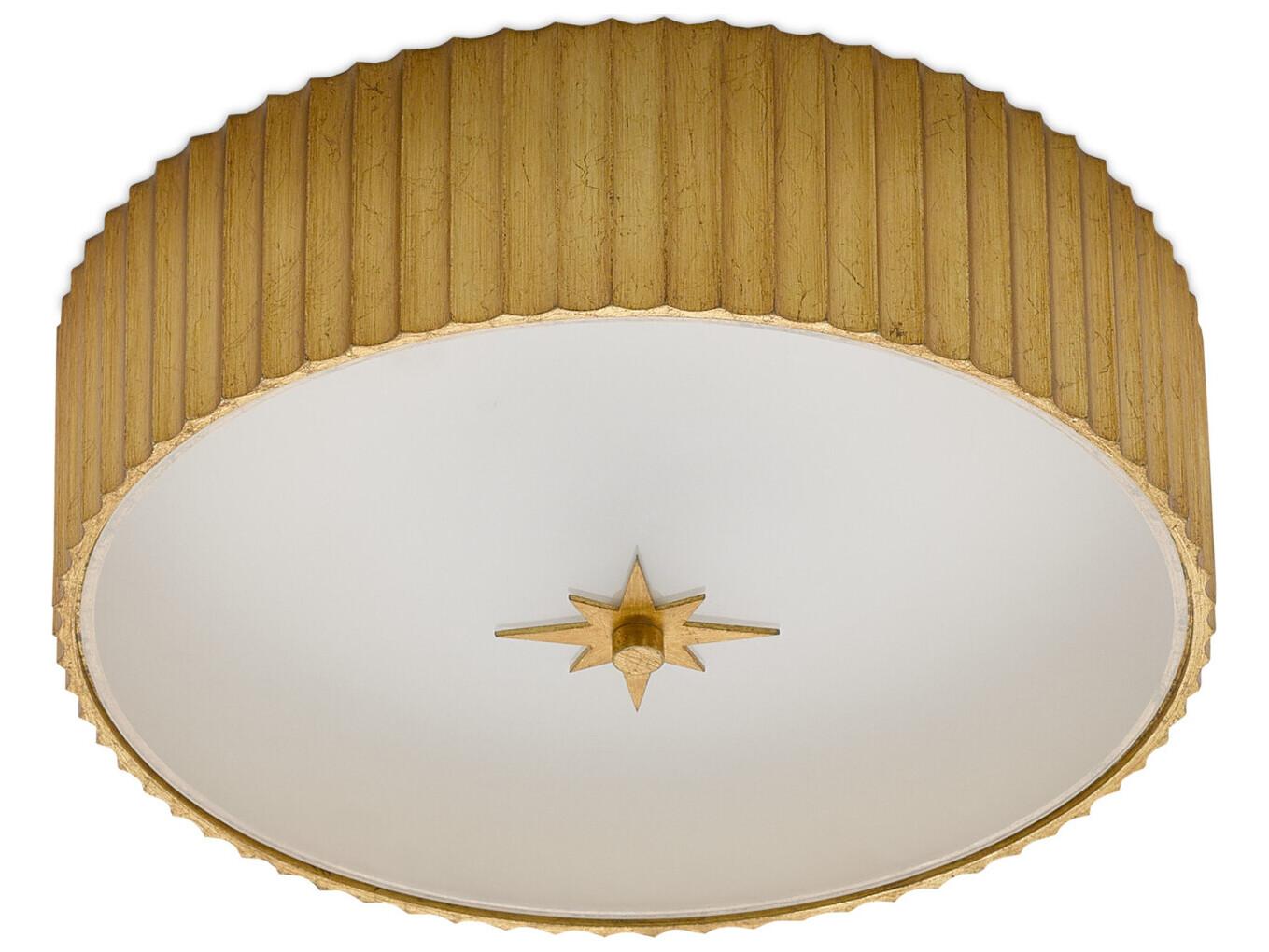Currey & Company Caravel 1-Light Gold Leaf Glass LED Drum Flush Mount