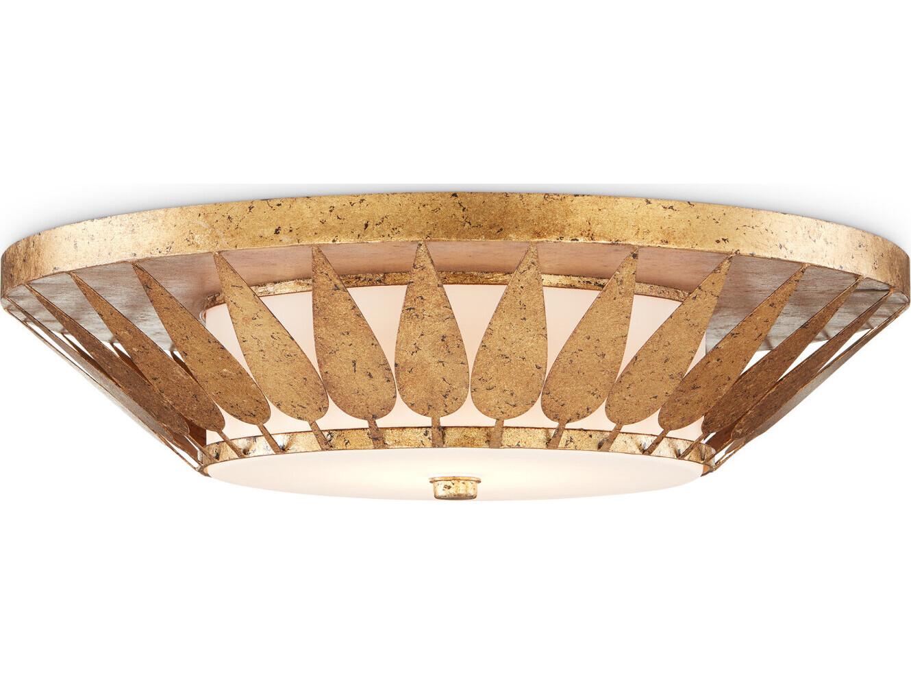 Currey & Company Floris 1-Light New Gold Leaf Glass LED Flush Mount