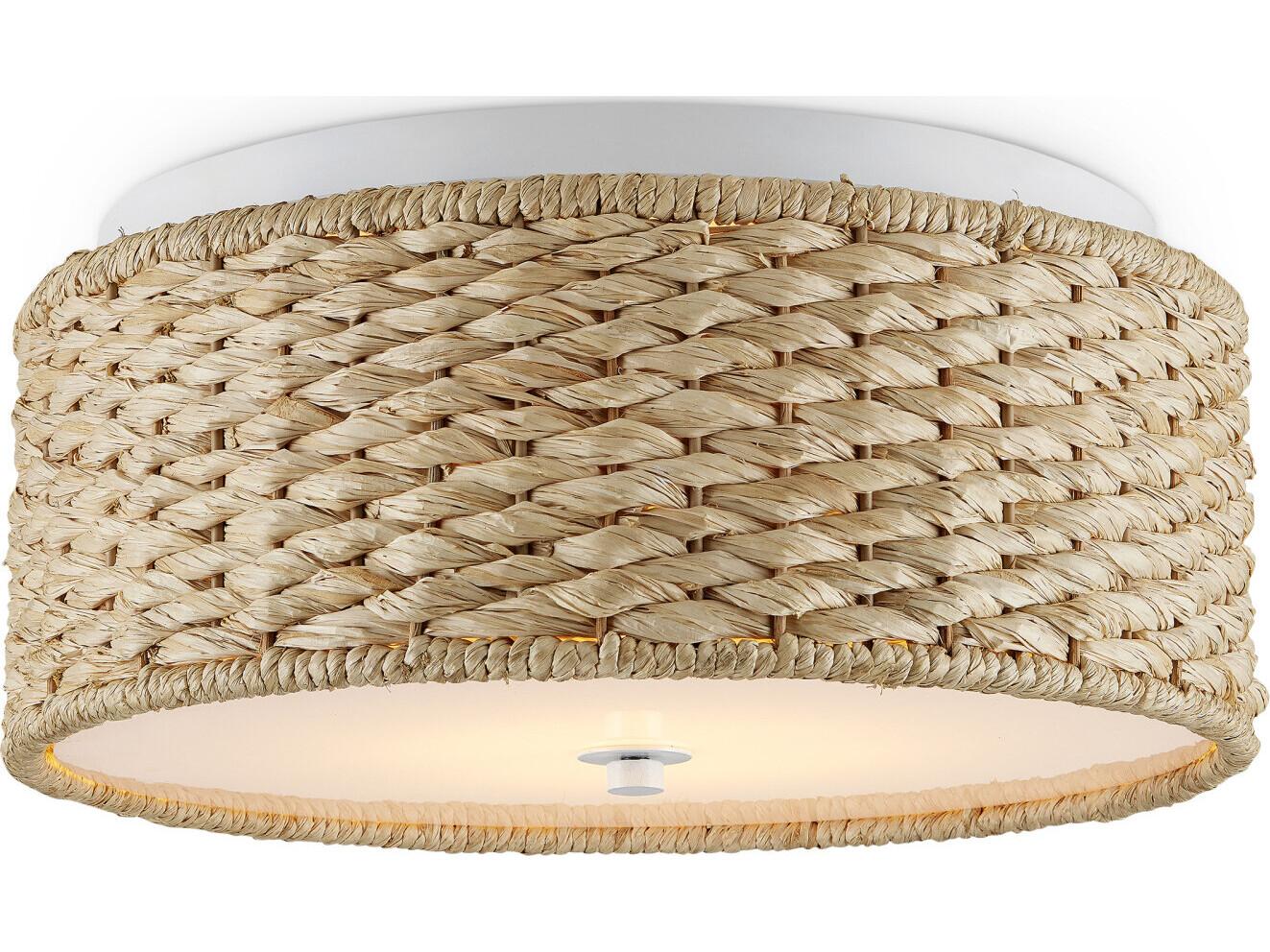 Currey & Company Colchester 1-Light Sugar White Natural Brown LED Drum Flush Mount