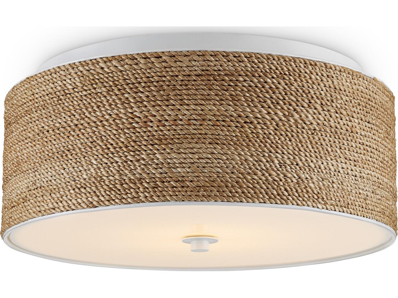 Currey & Company Coulton 1-Light Sugar White Natural Brown LED Drum Flush Mount