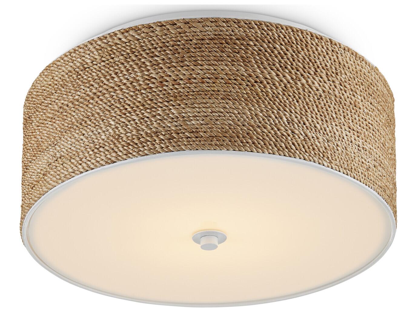 Currey & Company Coulton 1-Light Sugar White Natural Brown LED Drum Flush Mount