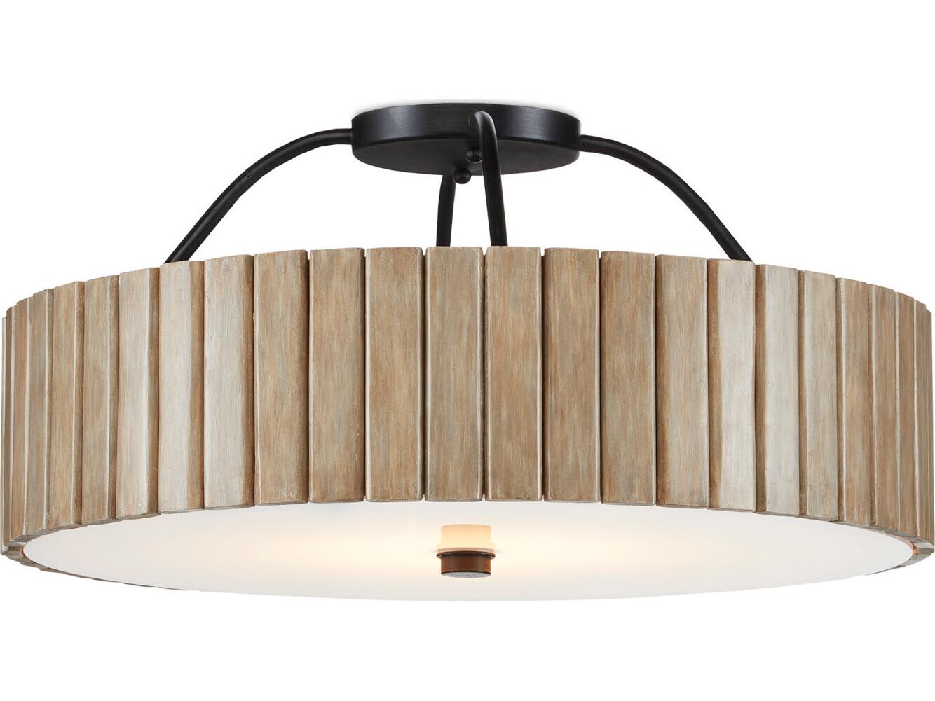 Currey & Company Tetterby 1-Light Natural Black Brown Drum Semi Flush Mount