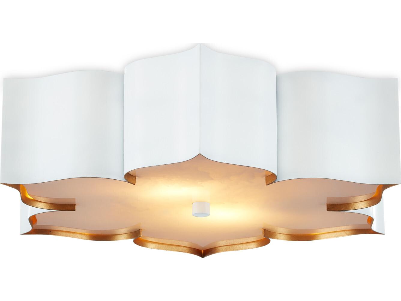 Currey & Company Grand Lotus 2-Light Sugar White Contemporary Gold Leaf Flush Mount