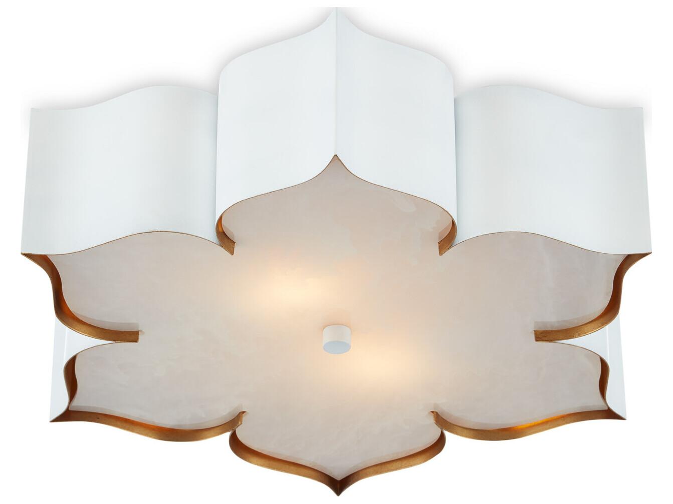 Currey & Company Grand Lotus 2-Light Sugar White Contemporary Gold Leaf Flush Mount