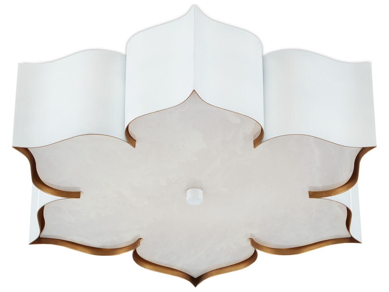 Currey & Company Grand Lotus 2-Light Sugar White Contemporary Gold Leaf Flush Mount