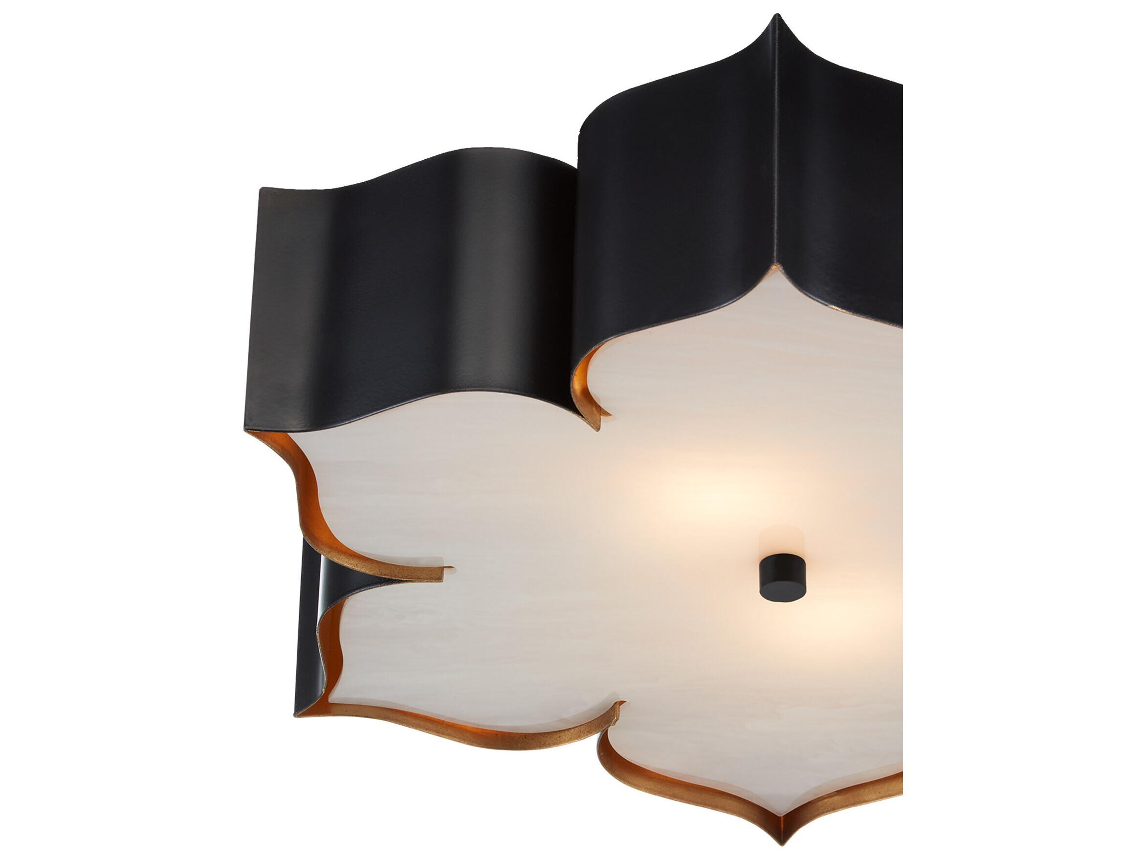Currey & Company Grand Lotus 2-Light Satin Black Contemporary Gold Leaf Flush Mount