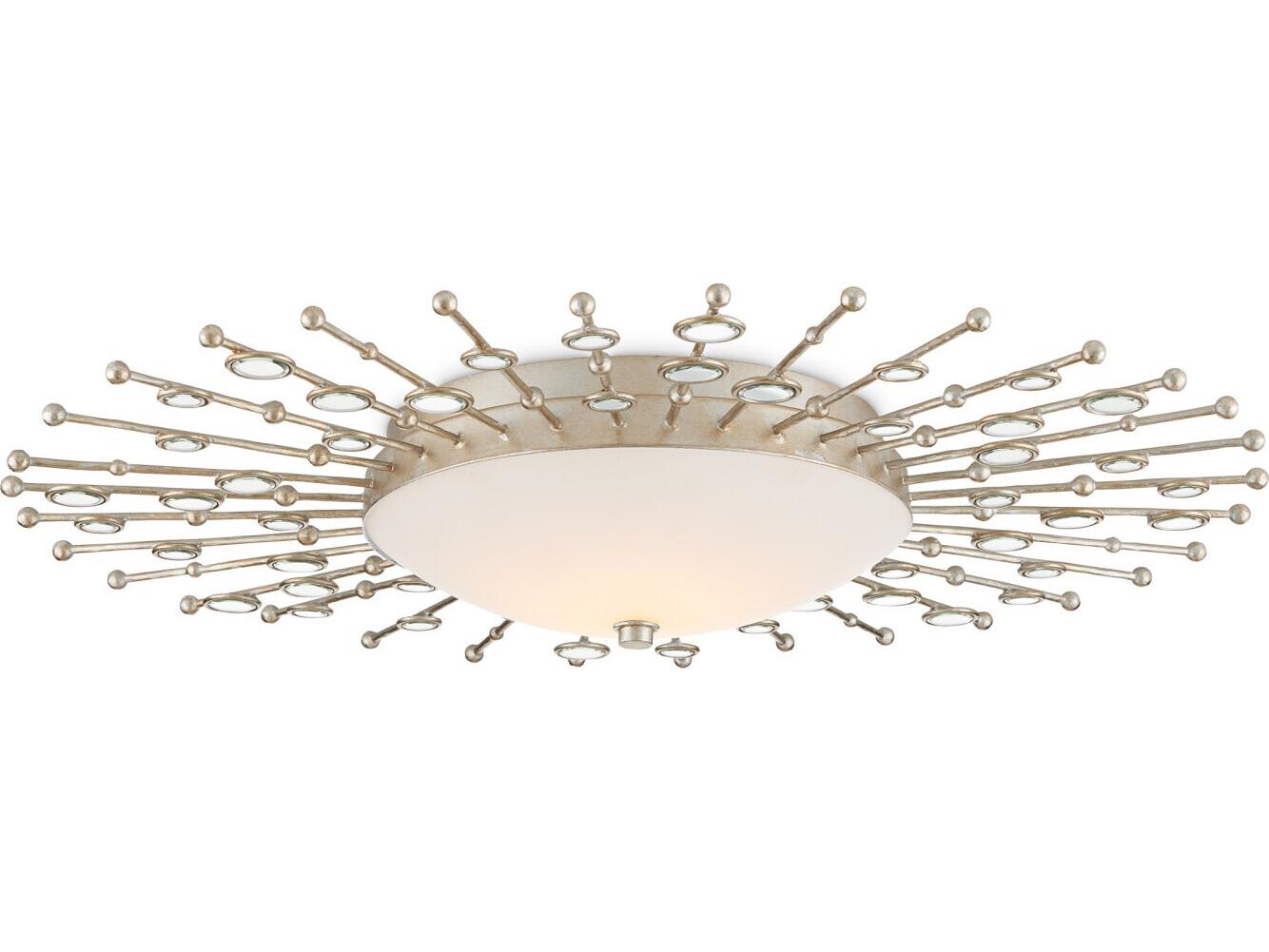 Currey & Company Planisphere 1-Light Silver Leaf Glass LED Flush Mount