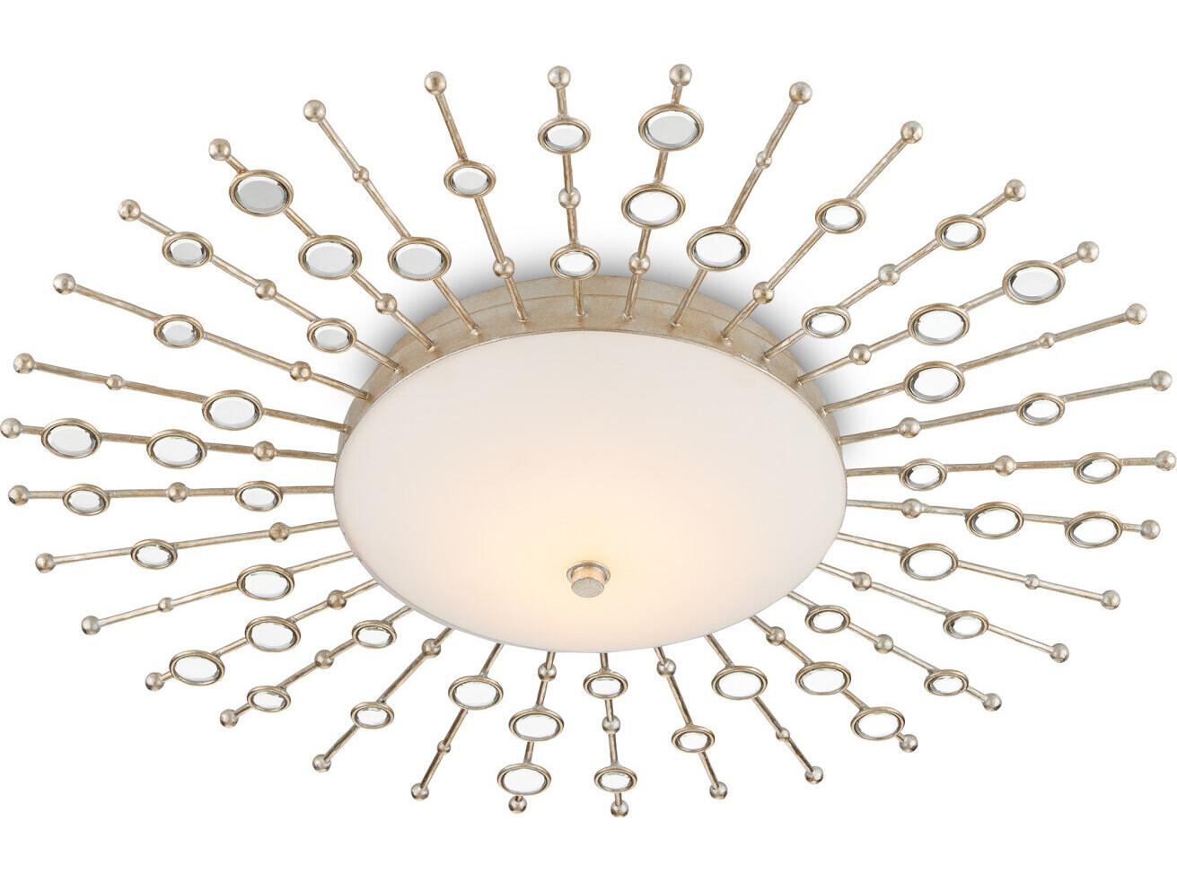 Currey & Company Planisphere 1-Light Silver Leaf Glass LED Flush Mount