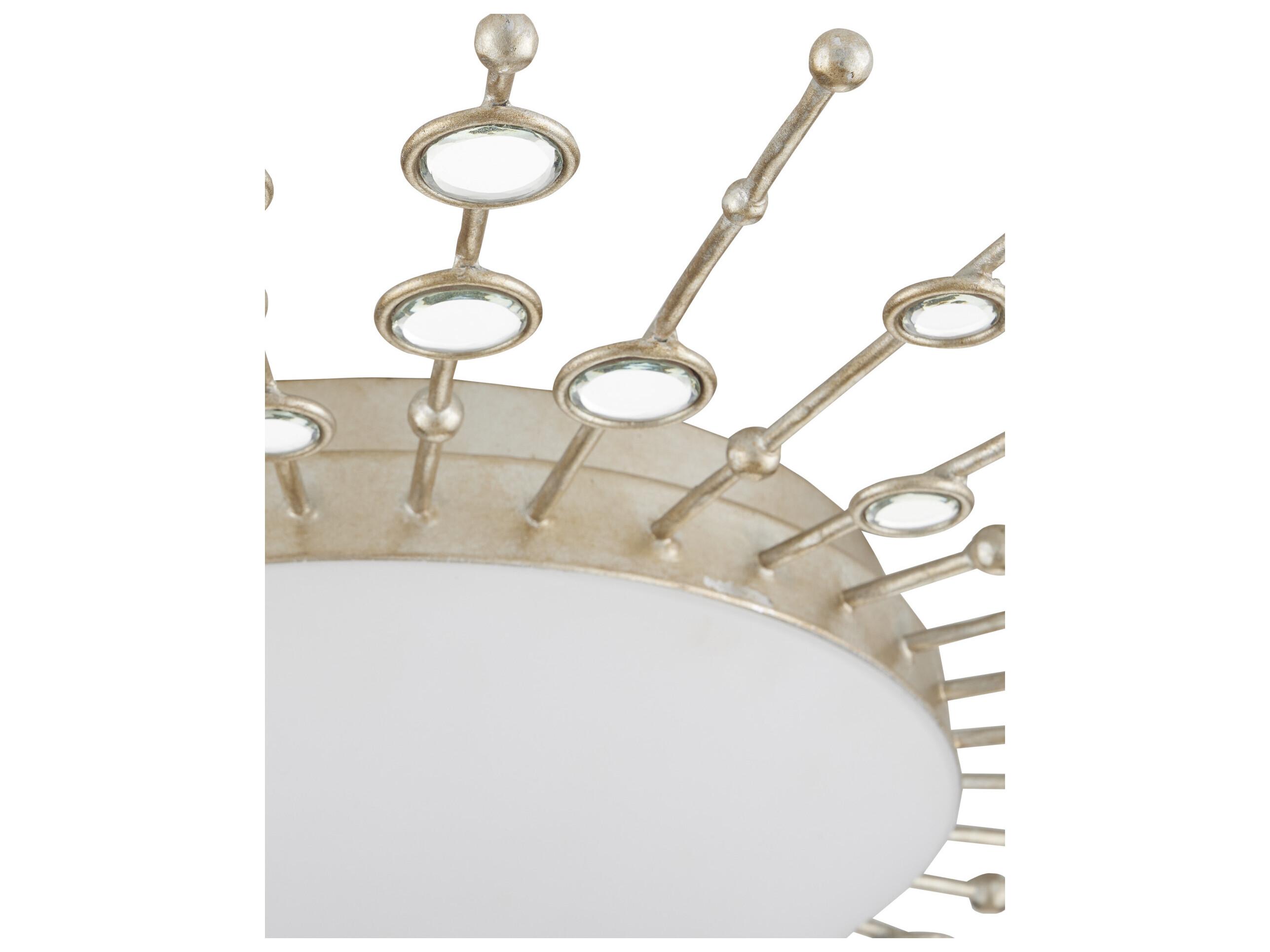 Currey & Company Planisphere 1-Light Silver Leaf Glass LED Flush Mount