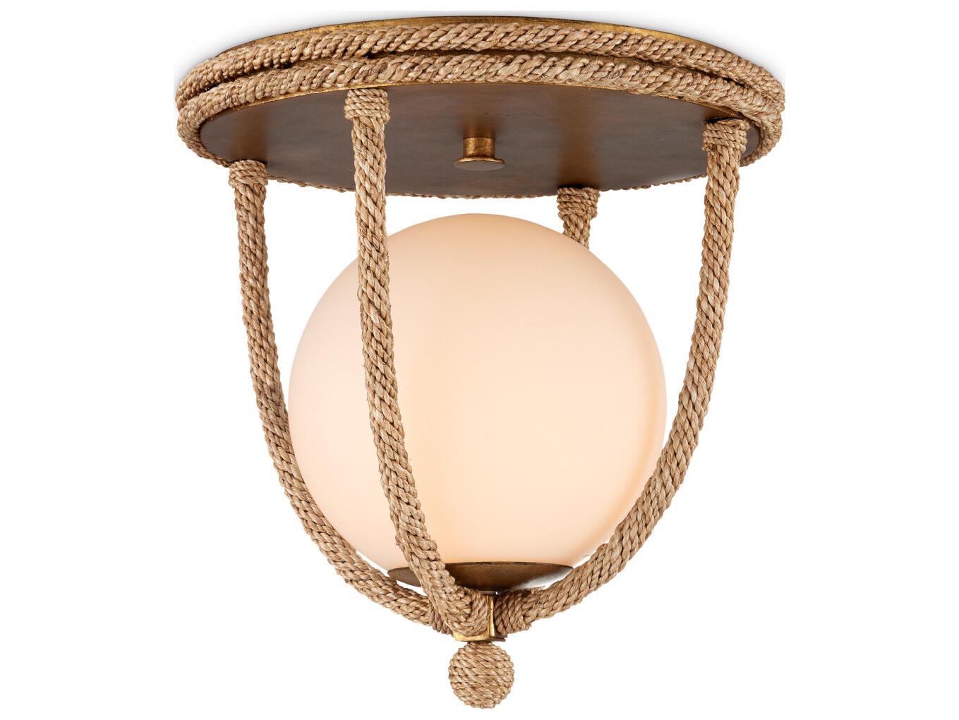 Currey & Company Passageway 1-Light Natural Dorado Gold Brown Glass Globe Semi Flush Mount