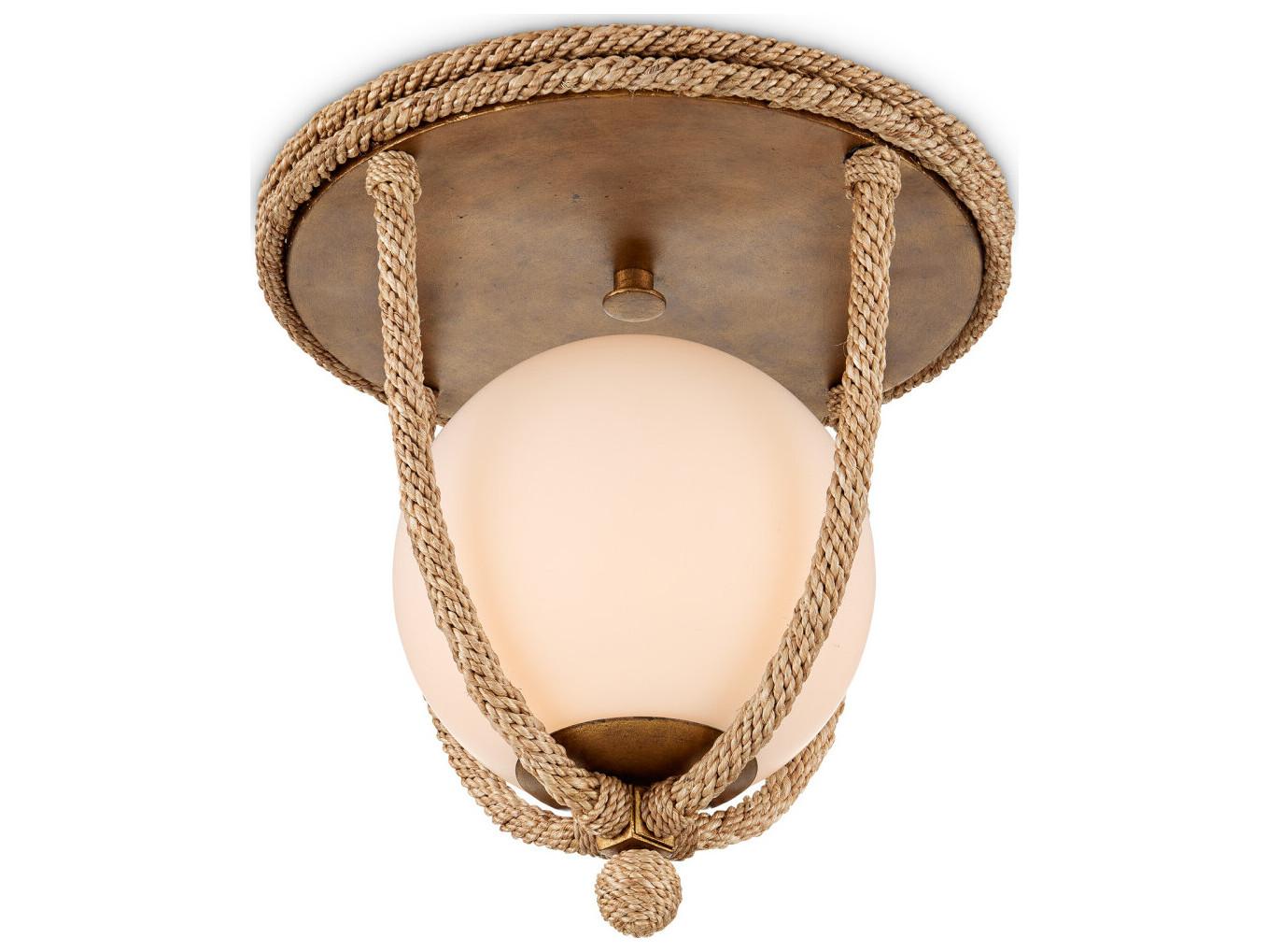 Currey & Company Passageway 1-Light Natural Dorado Gold Brown Glass Globe Semi Flush Mount
