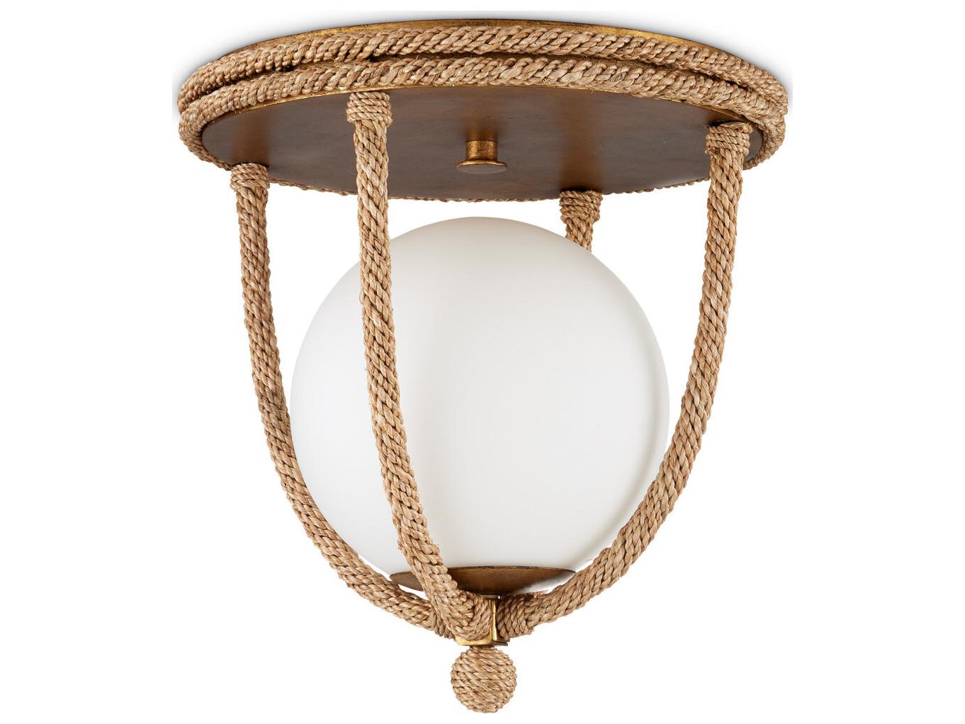 Currey & Company Passageway 1-Light Natural Dorado Gold Brown Glass Globe Semi Flush Mount