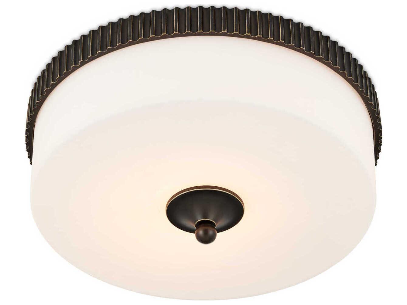 Currey & Company Bryce 1-Light Oil Rubbed Bronze White Drum Flush Mount