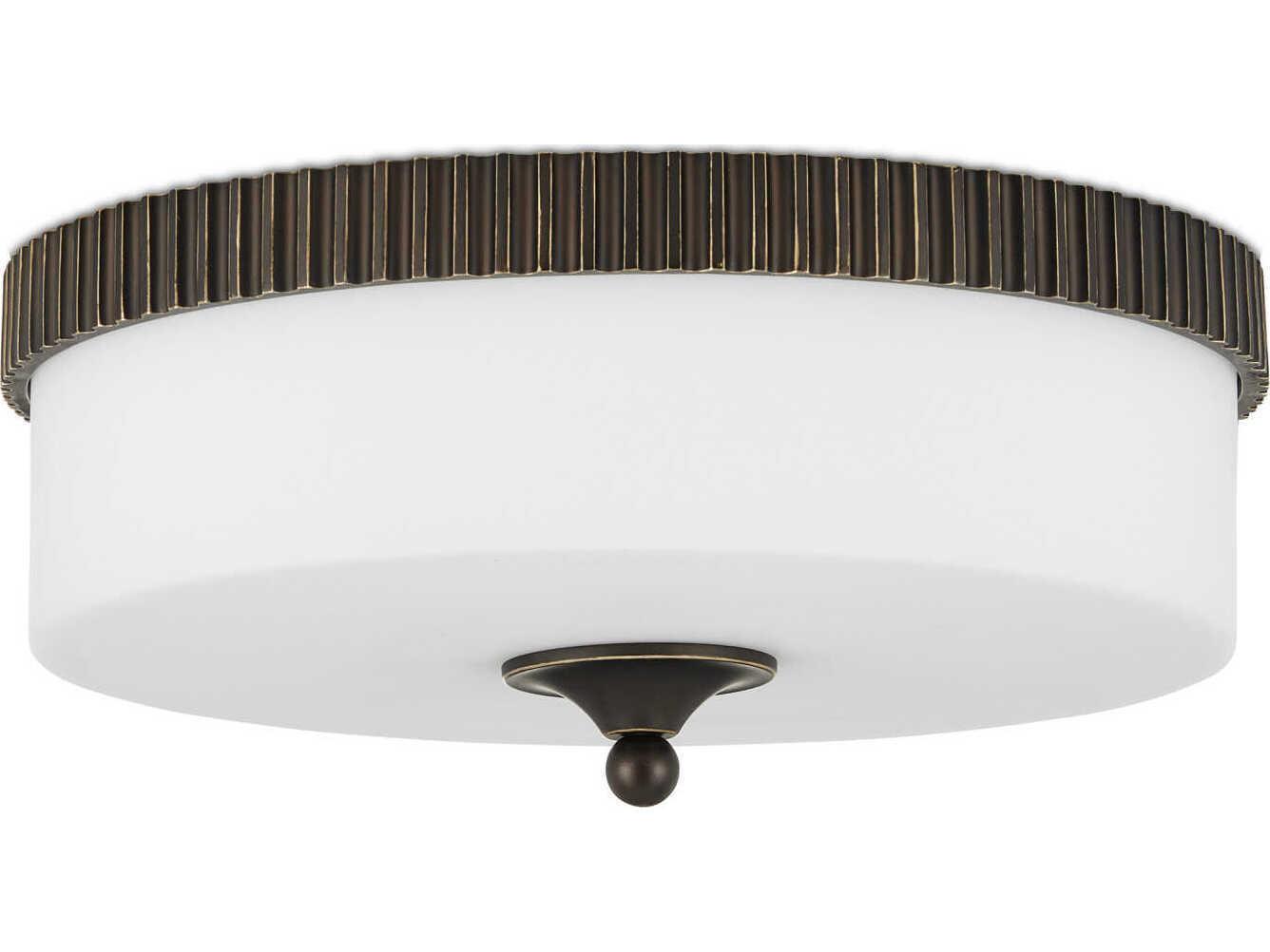 Currey & Company Bryce 1-Light Oil Rubbed Bronze White Drum Flush Mount