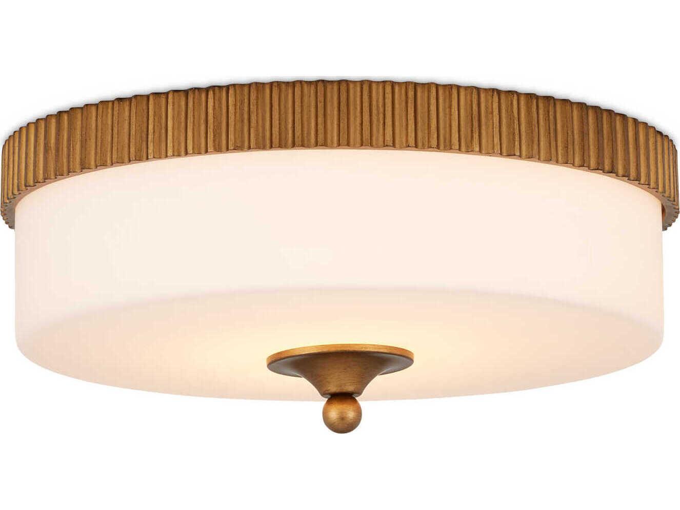 Currey & Company Bryce 1-Light Gold White Drum Flush Mount