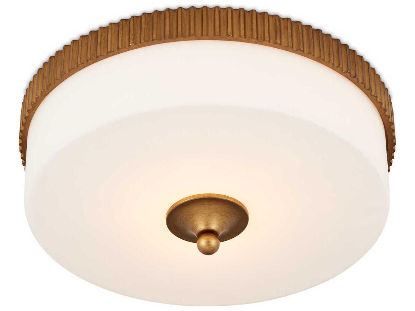 Currey & Company Bryce 1-Light Gold White Drum Flush Mount