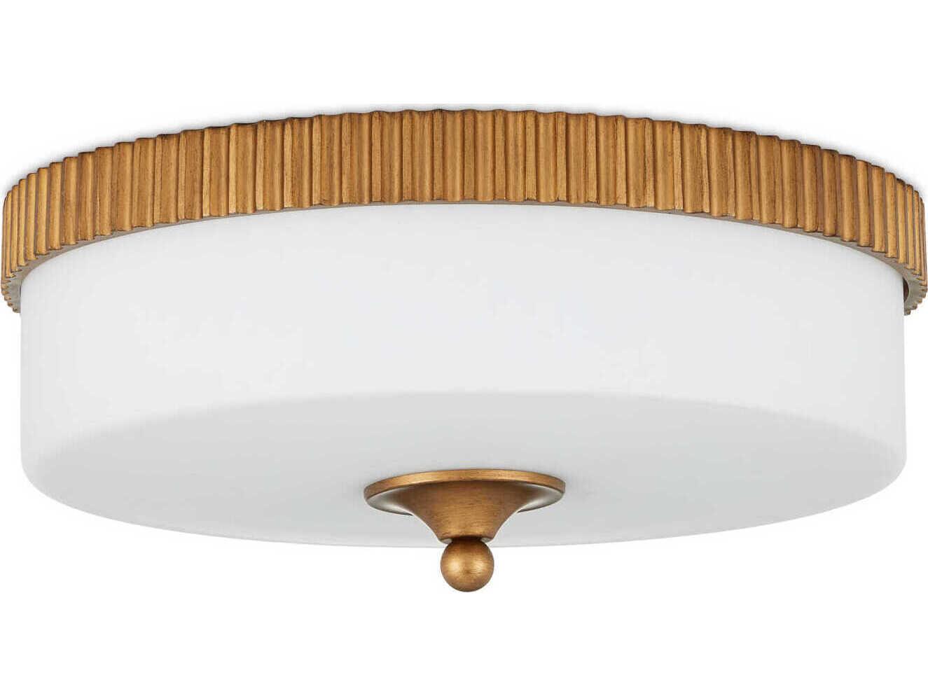 Currey & Company Bryce 1-Light Gold White Drum Flush Mount