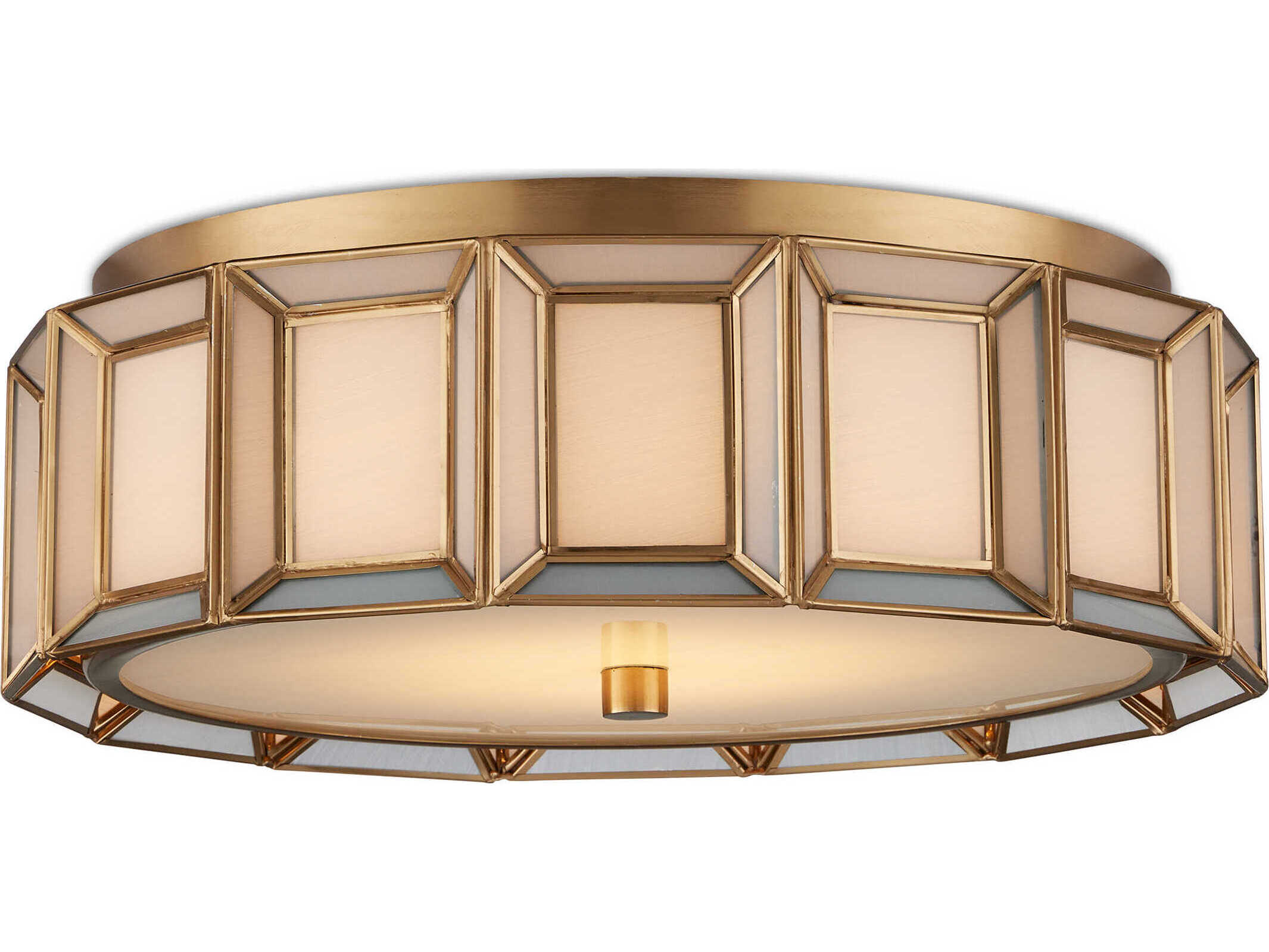 Currey & Company Daze 1-Light Antique Brass White Round Flush Mount