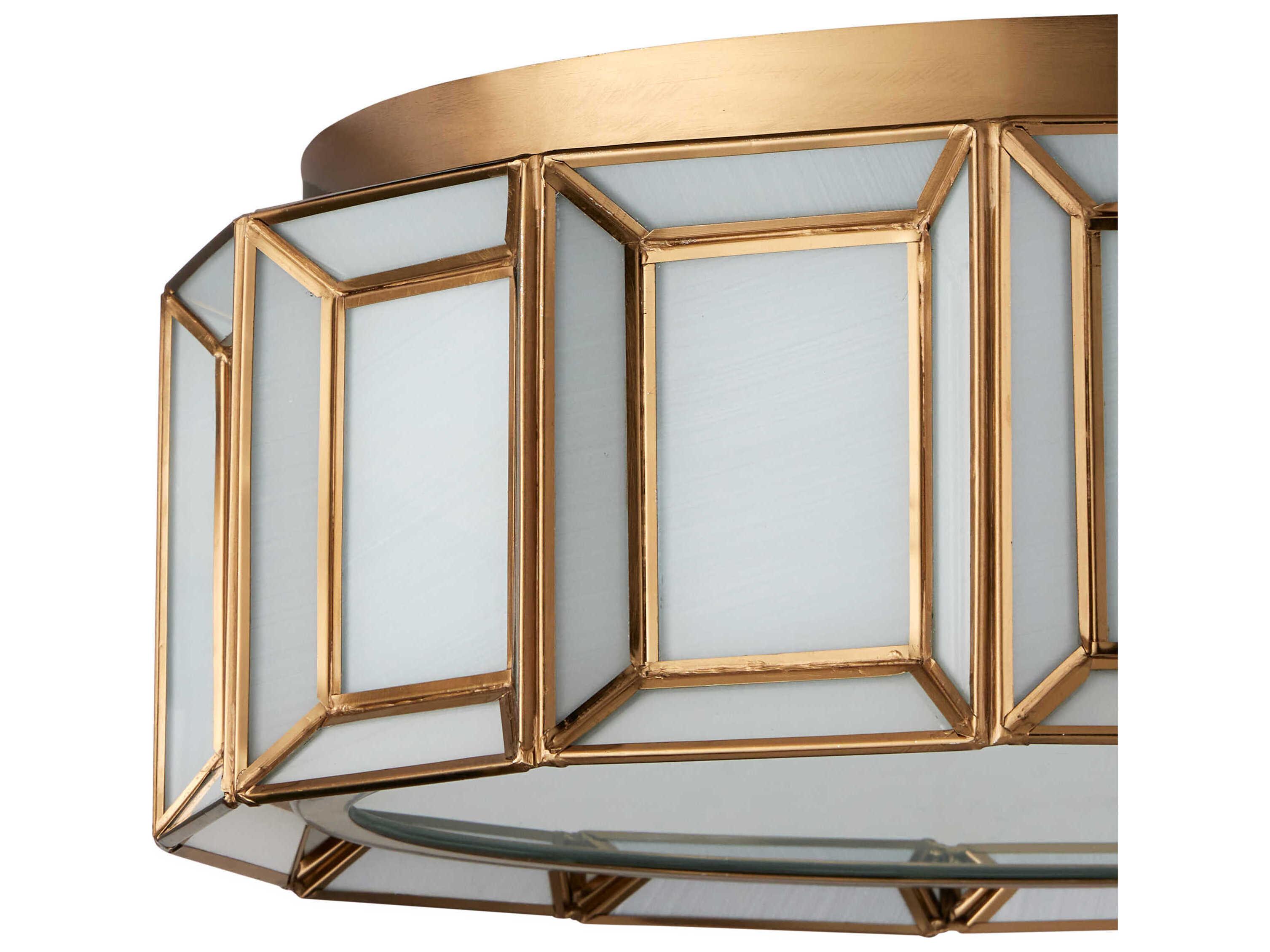 Currey & Company Daze 1-Light Antique Brass White Round Flush Mount