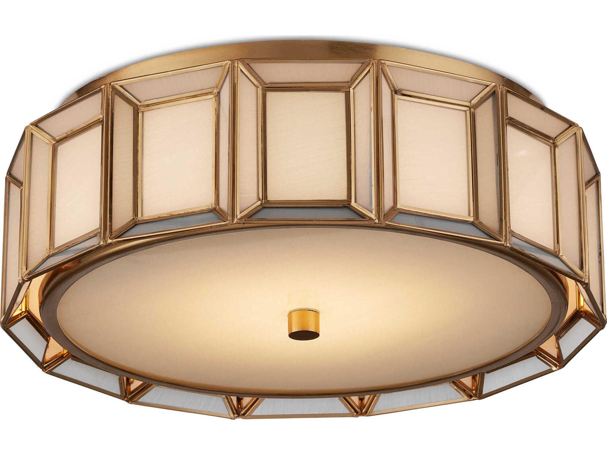 Currey & Company Daze 1-Light Antique Brass White Round Flush Mount