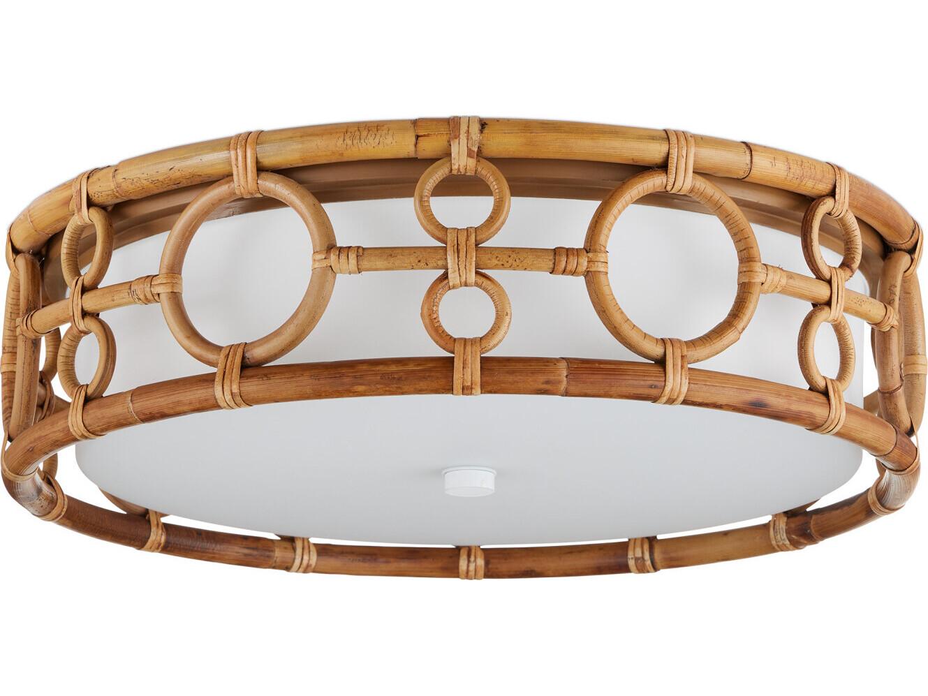 Currey & Company Tegal 1-Light Natural Khaki White Brown Round Flush Mount