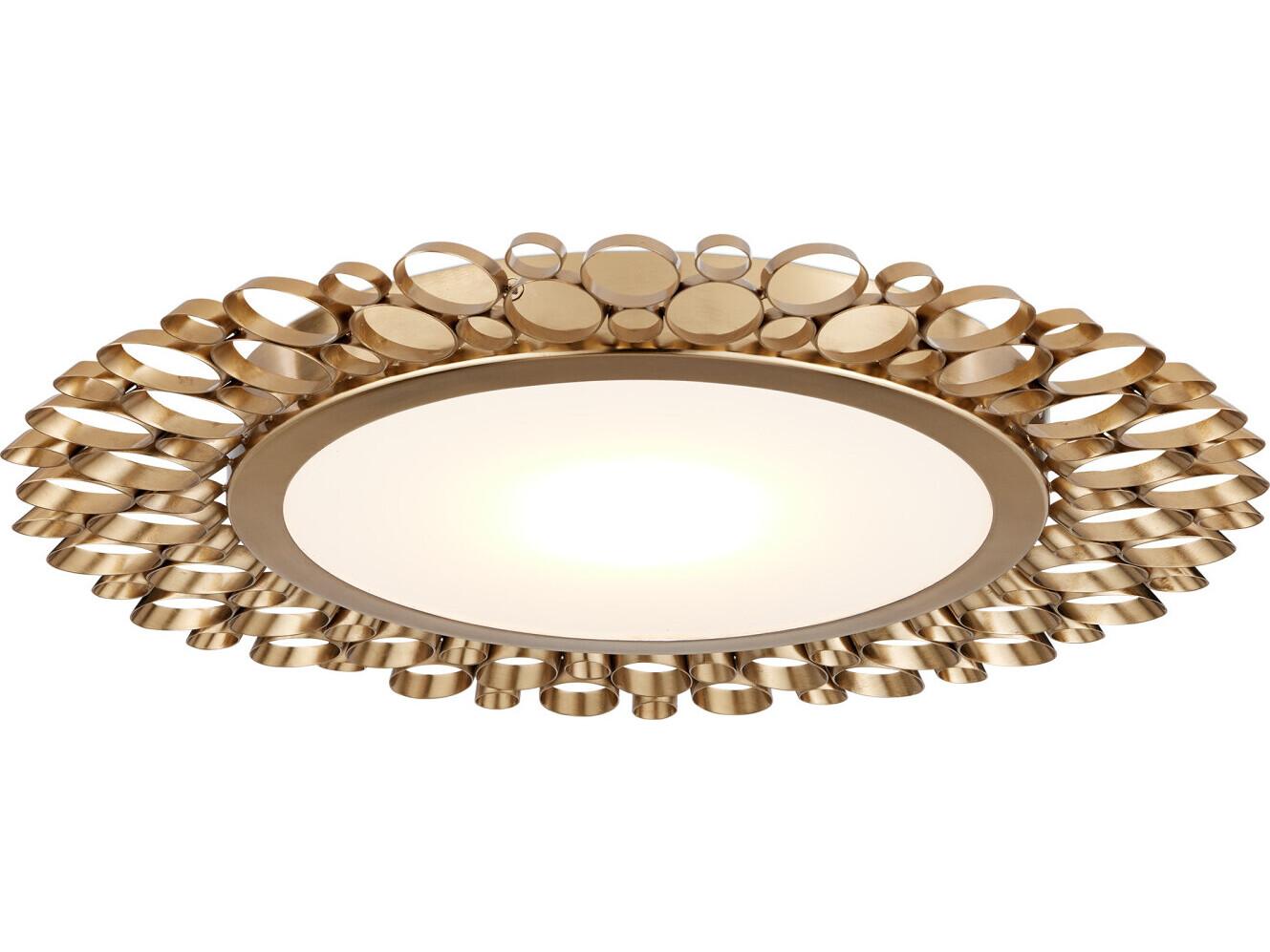 Currey & Company Antares 1-Light Antique Brass White Round Flush Mount