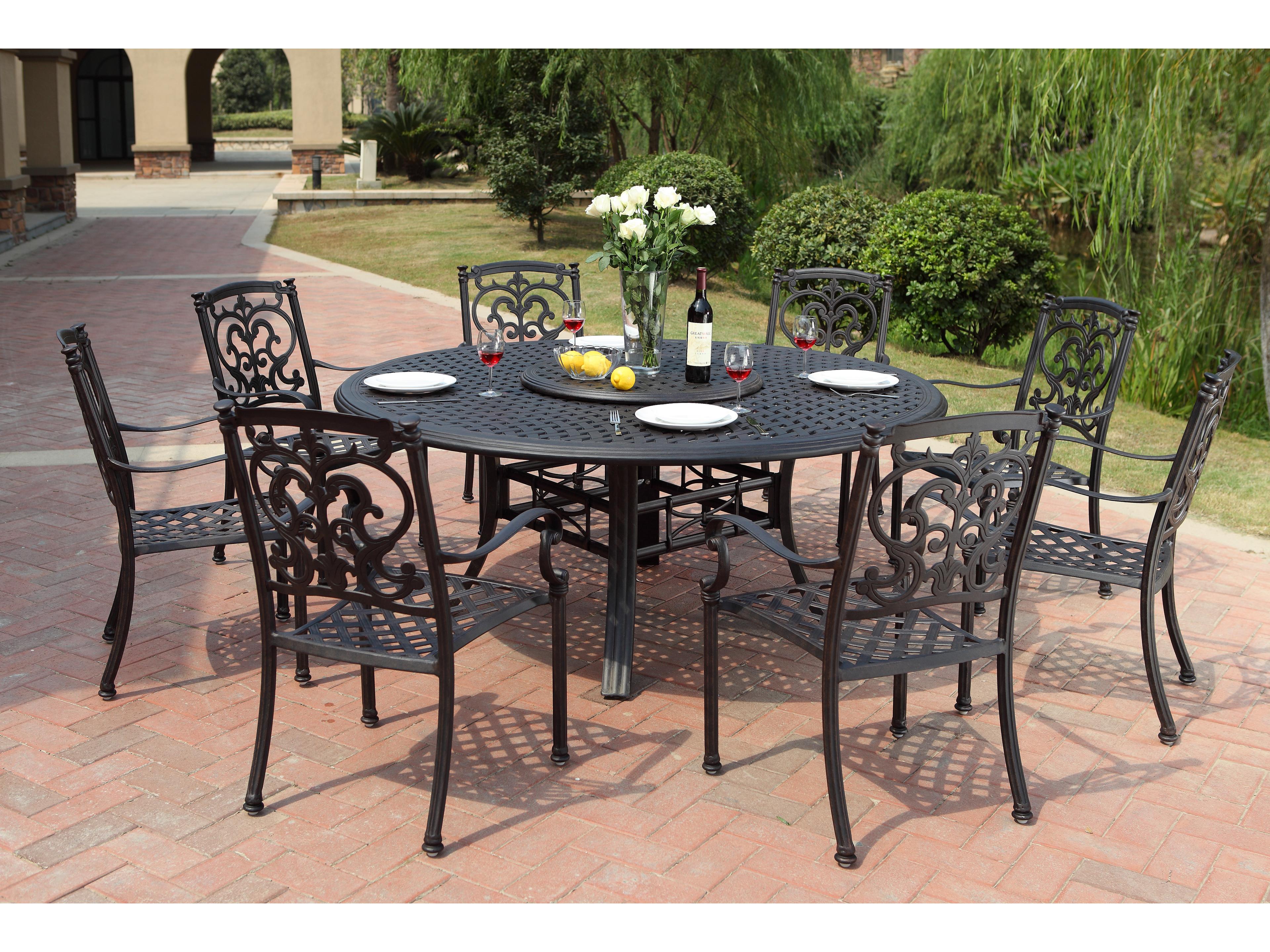 Darlee Outdoor Living Santa Barbara Cast Aluminum 10-Piece Dining Set with Cushions and 71'' Round Dining Table and Lazy Susan