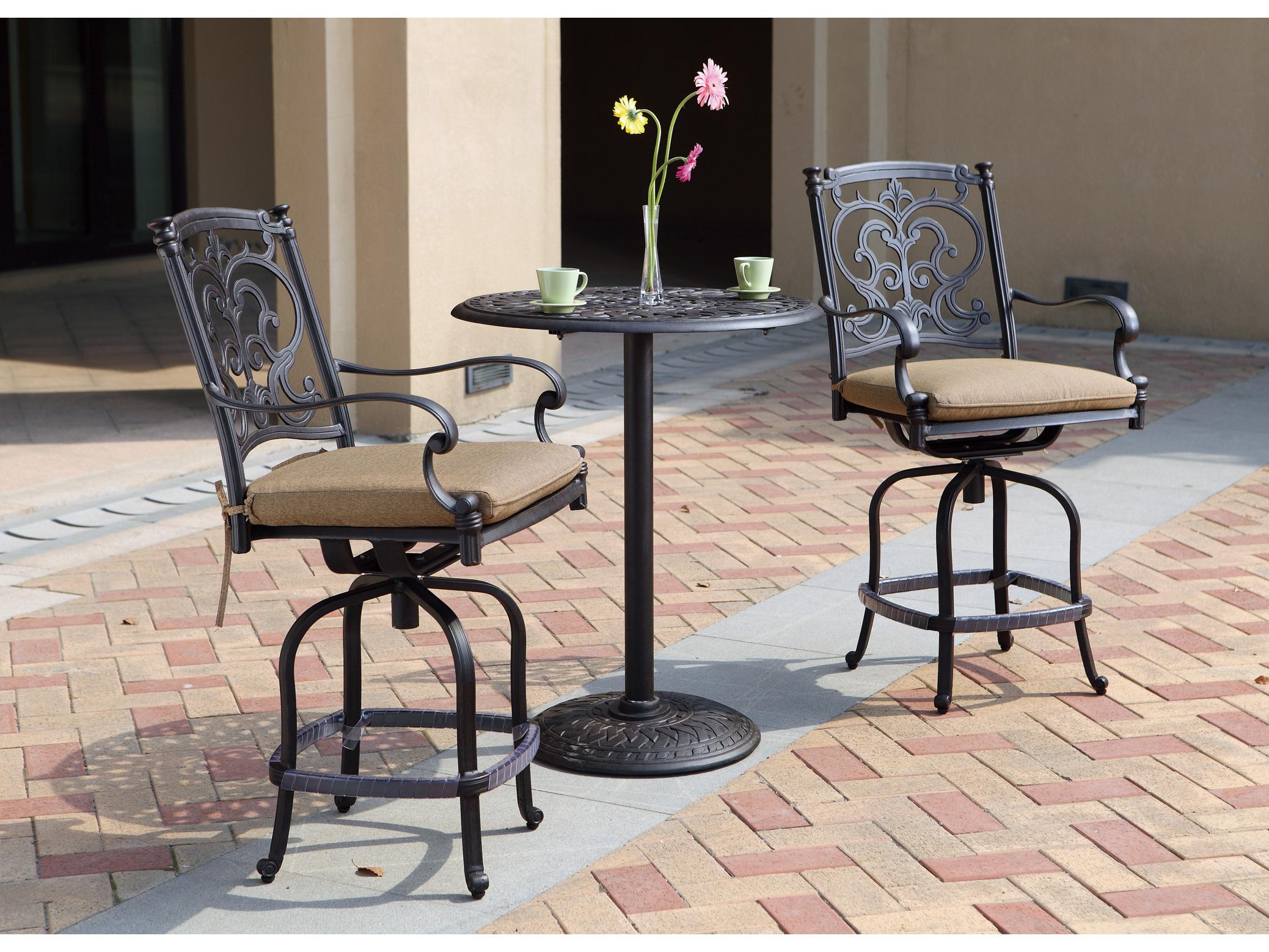 Darlee Outdoor Living Santa Barbara Cast Aluminum 3-Piece Counter Height Set with Cushions and 30'' Round Pedestal Counter Table