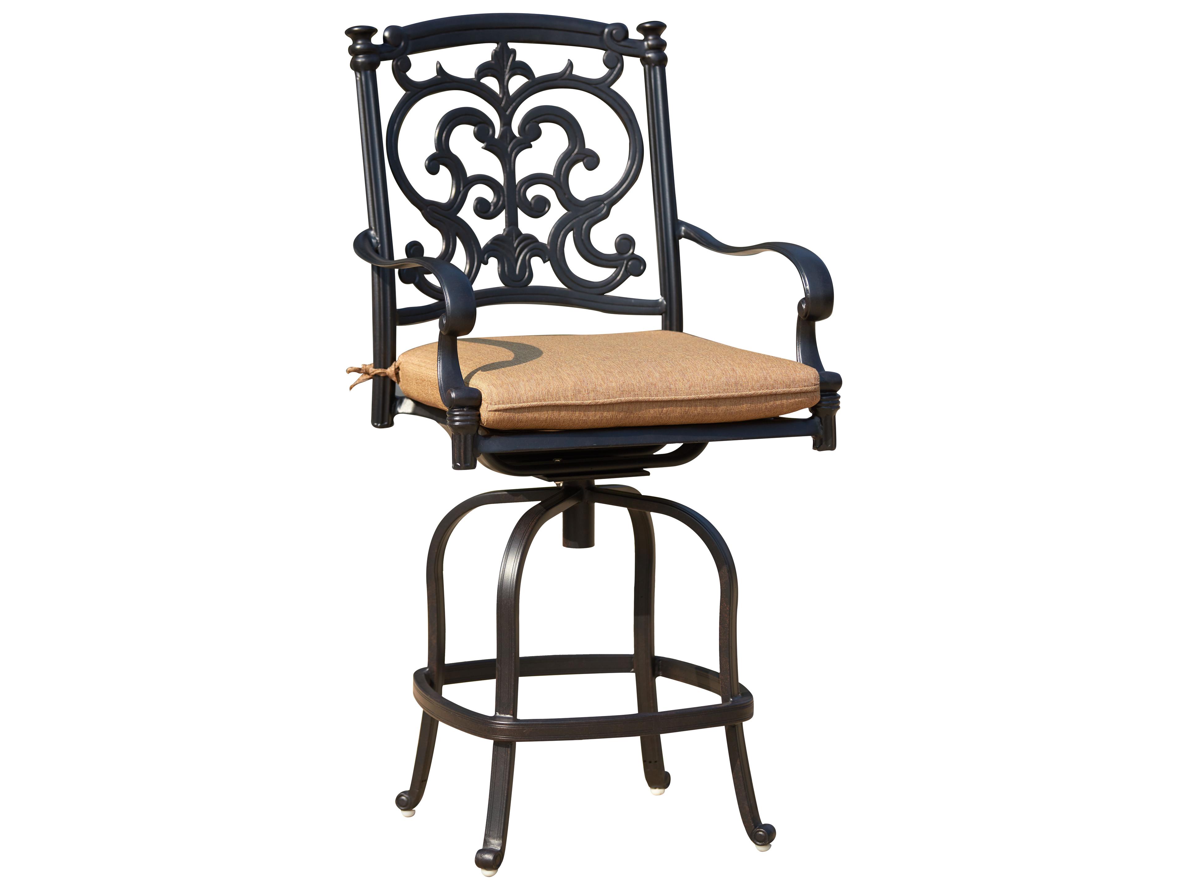 Darlee Outdoor Living Santa Barbara Cast Aluminum 3-Piece Counter Height Set with Cushions and 30'' Round Pedestal Counter Table
