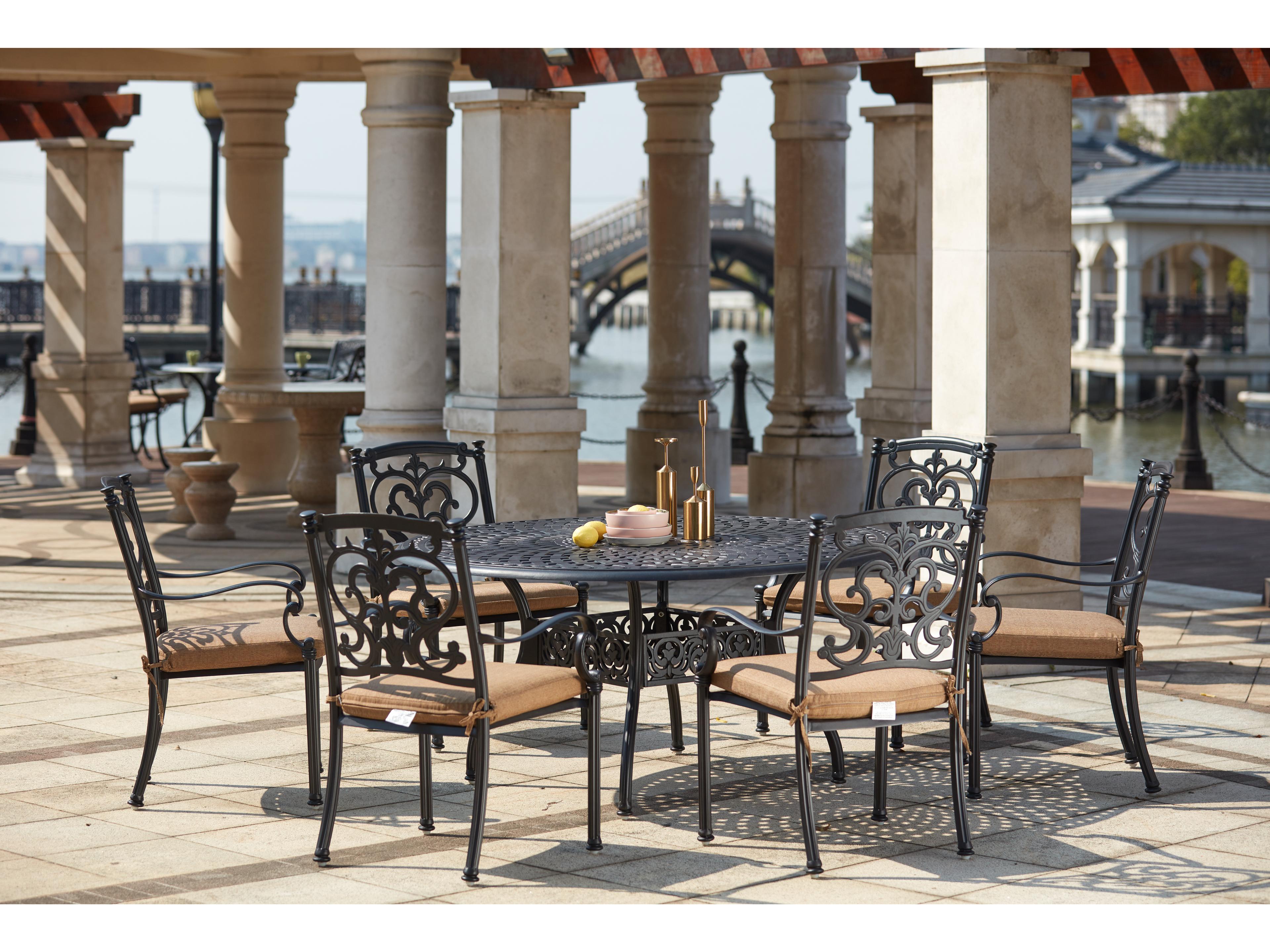Darlee Outdoor Living Santa Barbara Cast Aluminum 7-Piece Dining Set with Cushions and 59'' Round Dining Table