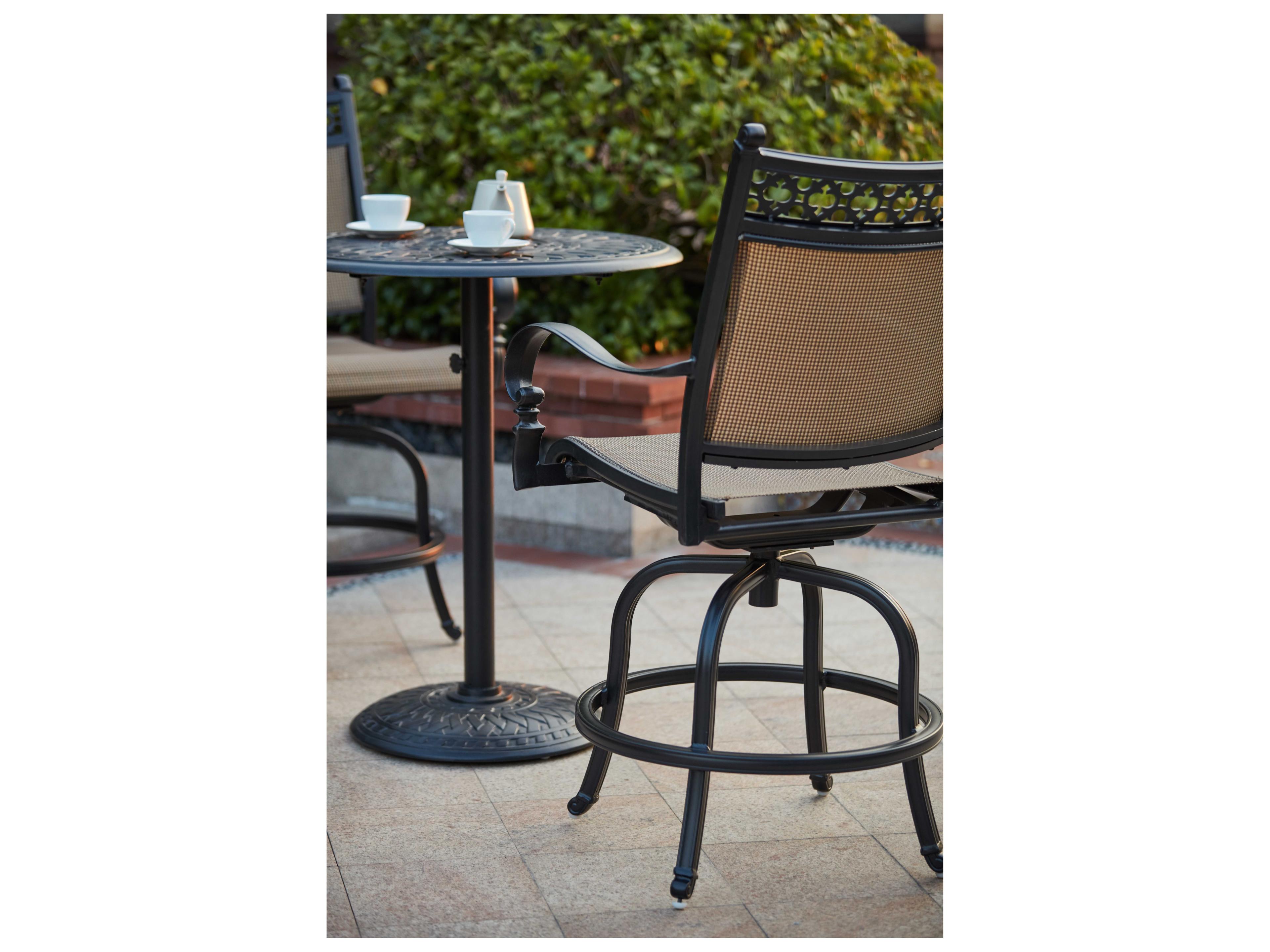 Darlee Outdoor Living Mountain View Cast Aluminum 3-Piece Counter Height Set with 30 Inch Round Counter Height Pedestal Table in Antique Bronze