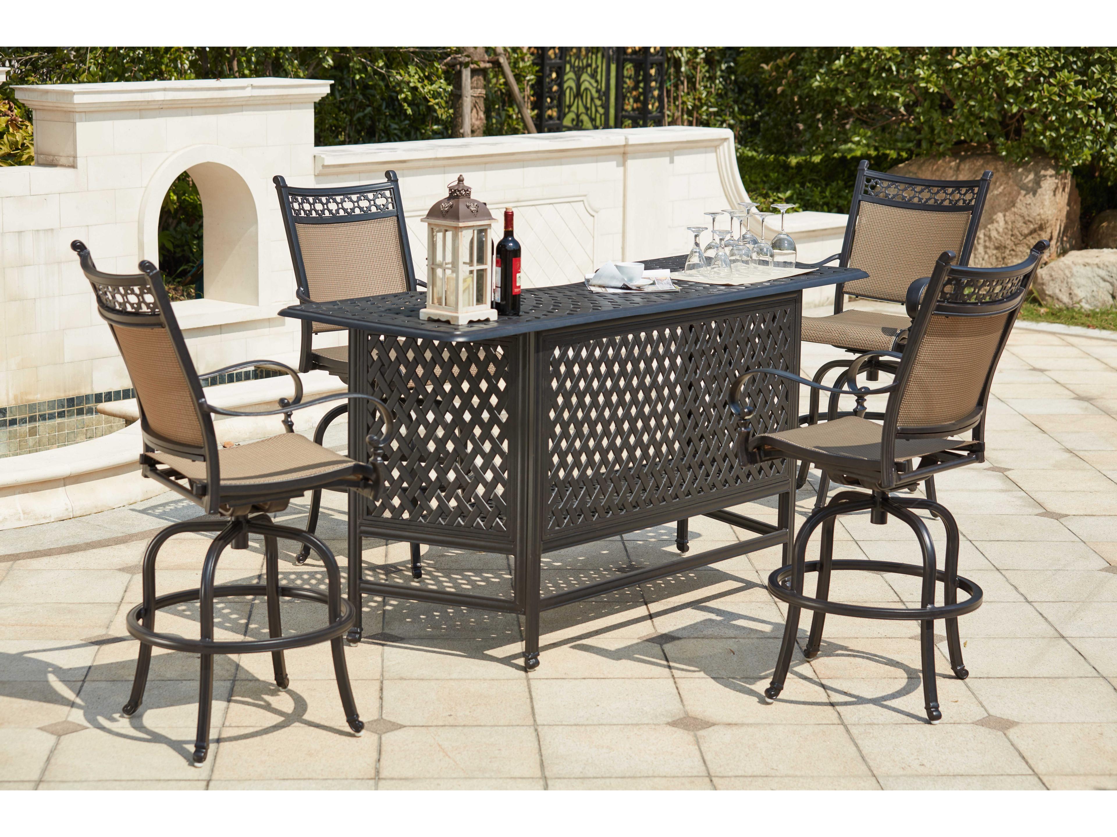 Darlee Outdoor Living Mountain View Cast Aluminum 5 - Piece Bar Set with 82 Inch Party Bar in Antique Bronze