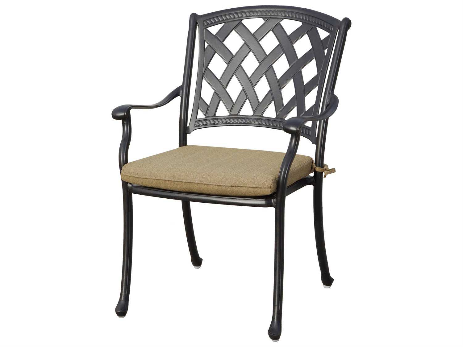 Darlee Ocean View Antique Bronze Cast Aluminum Outdoor Patio Dining Chairs with Sesame Cushions Set of 4