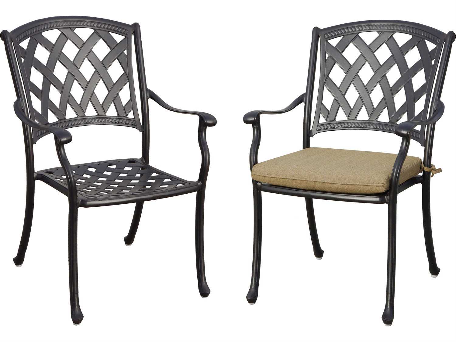 Darlee Ocean View Antique Bronze Cast Aluminum Outdoor Patio Dining Chairs with Sesame Cushions Set of 4