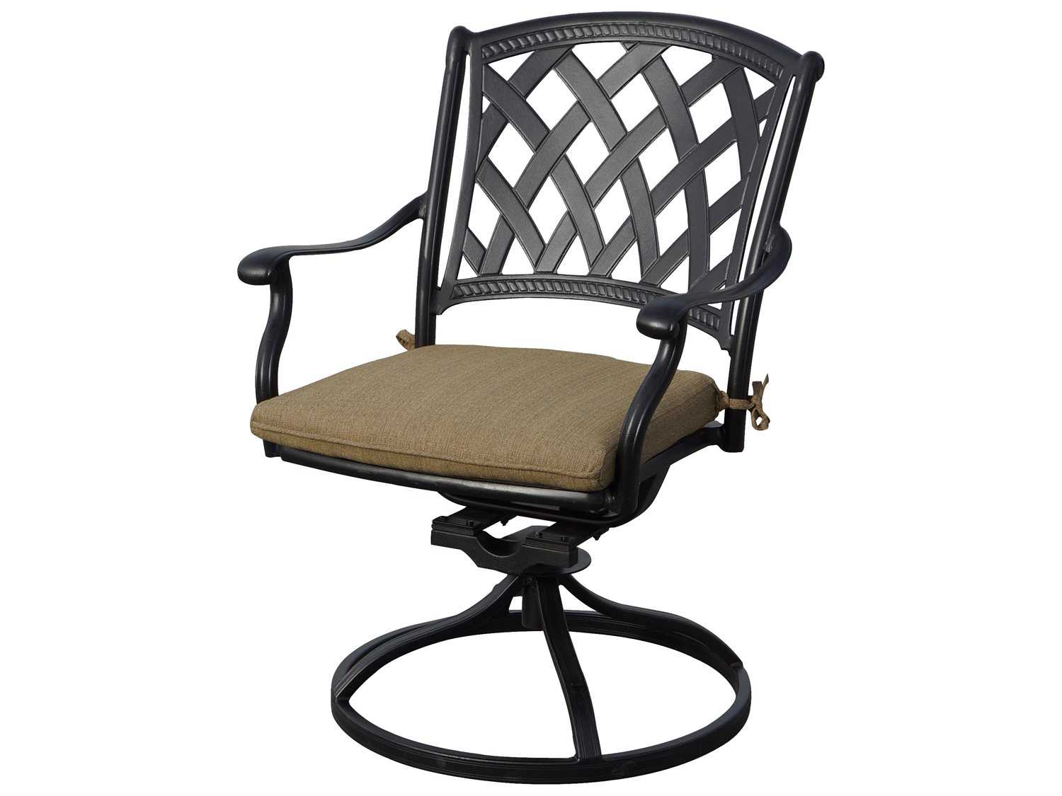 Darlee Ocean View Antique Bronze Cast Aluminum Swivel Rocker Patio Dining Chairs with Sesame Cushions Set of 2