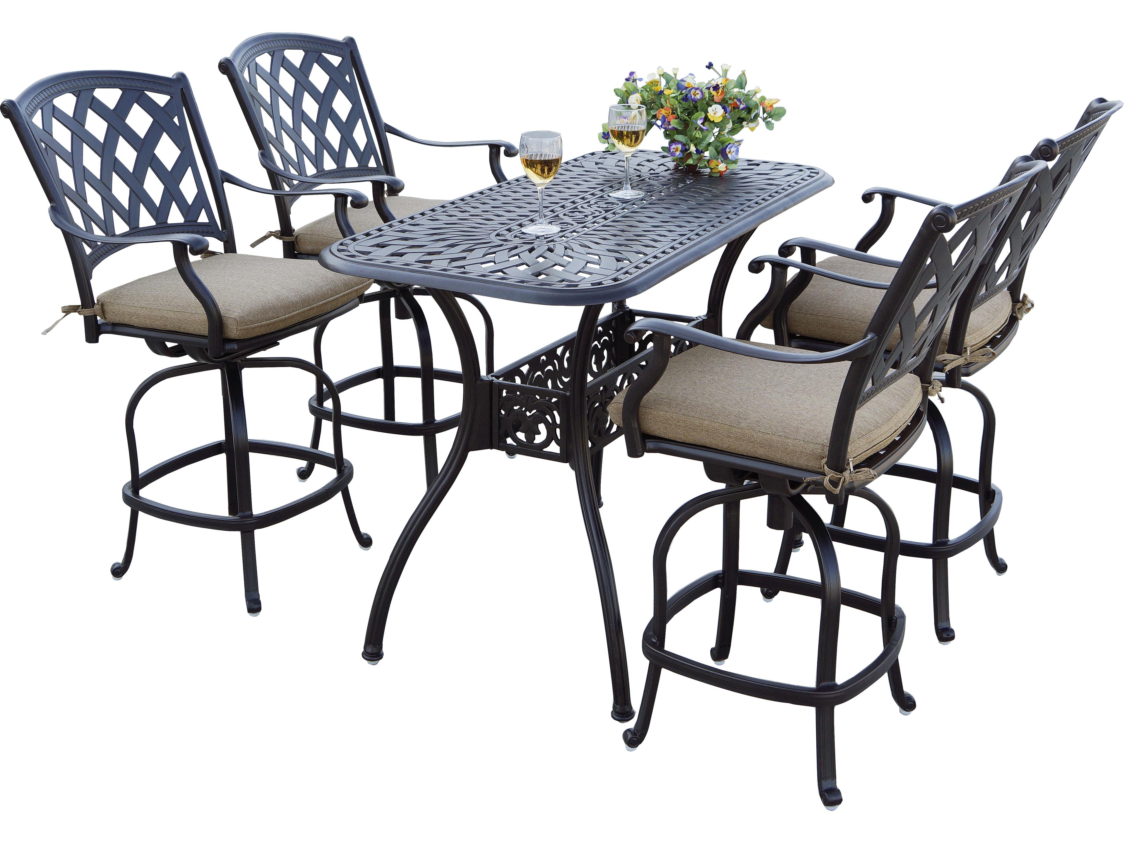 Darlee Outdoor Living Ocean View Cast Aluminum 5-Piece Counter Height Set with Cushions and 26 x 52'' Rectangular Counter Table