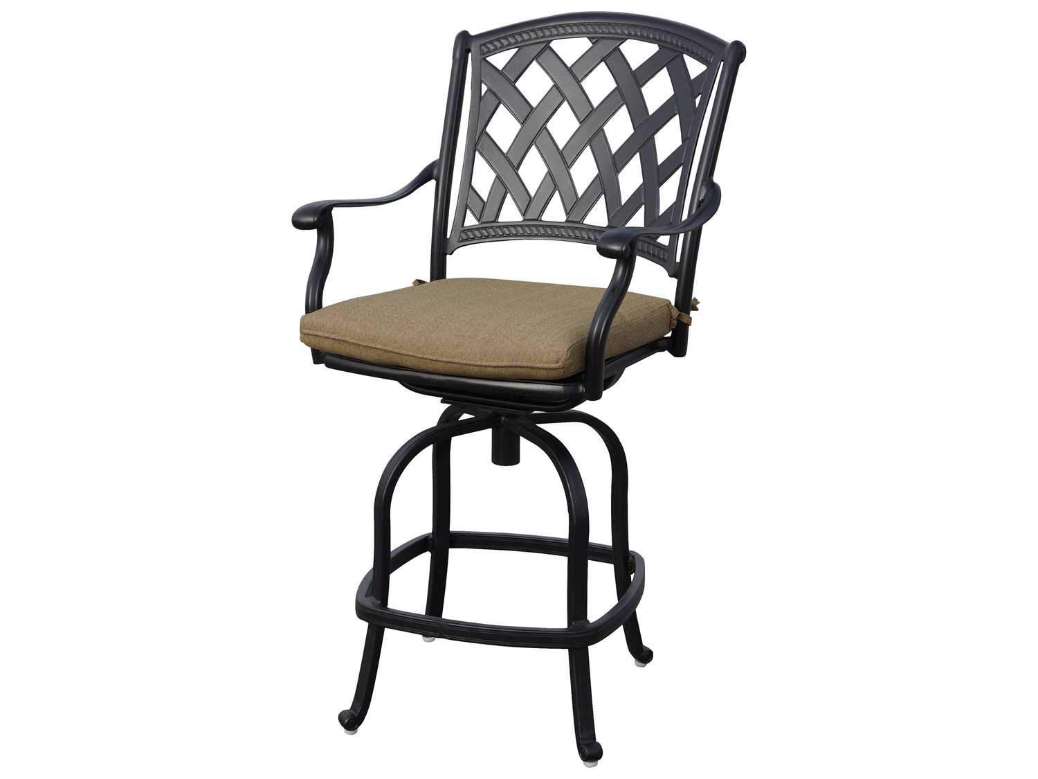 Darlee Ocean View Antique Bronze Cast Aluminum Swivel Patio Counter Chairs with Sesame Cushions Set of 2