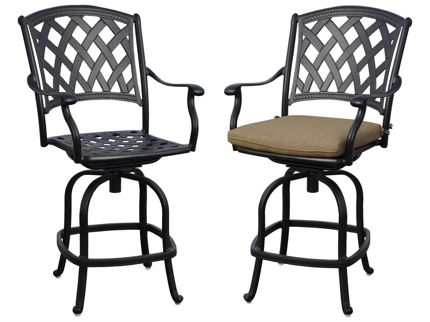 Darlee Ocean View Antique Bronze Cast Aluminum Swivel Patio Counter Chairs with Sesame Cushions Set of 2