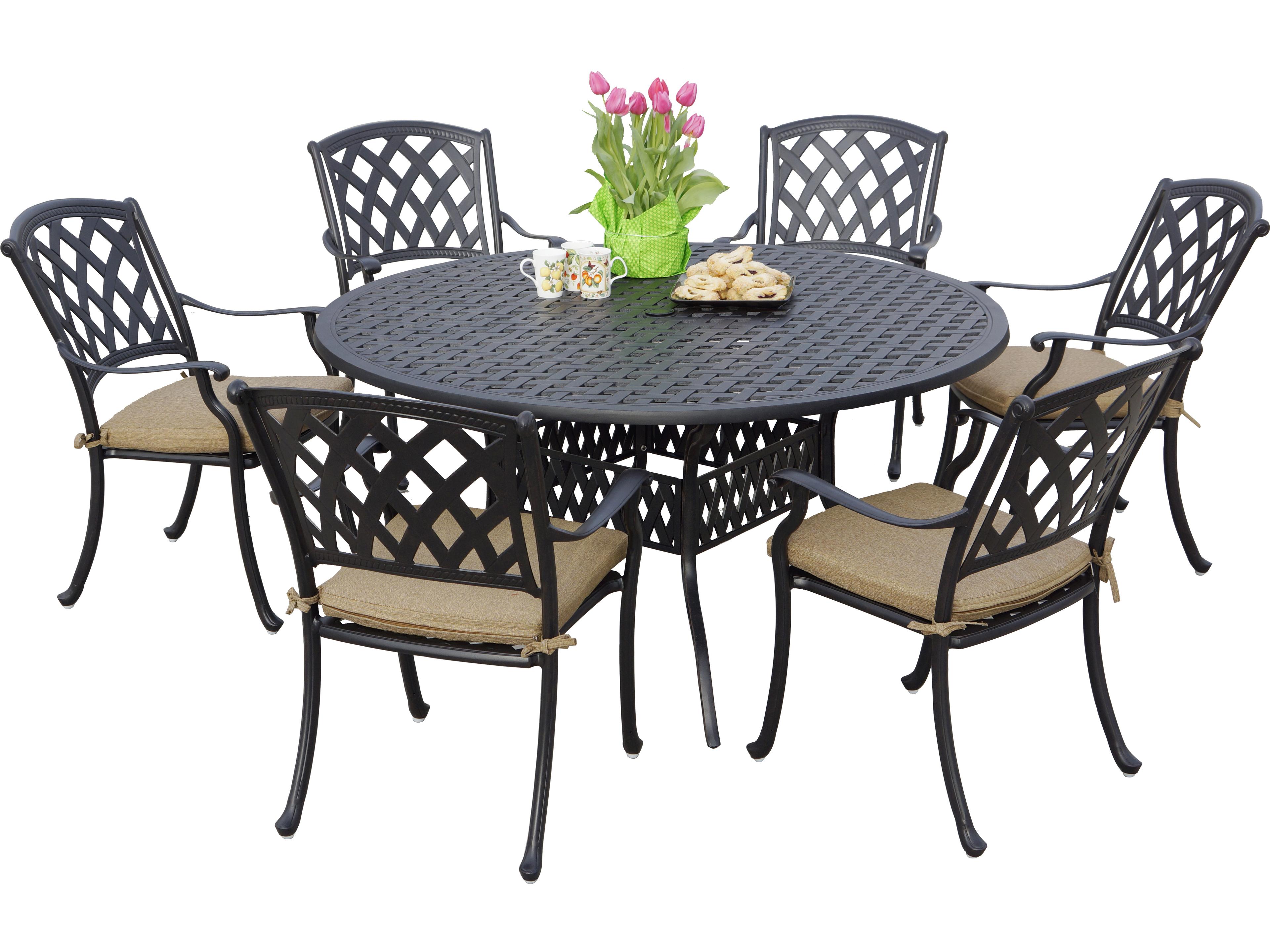 Darlee Outdoor Living Ocean View Cast Aluminum 7-Piece Dining Set with Cushions and 60'' Round Dining Table