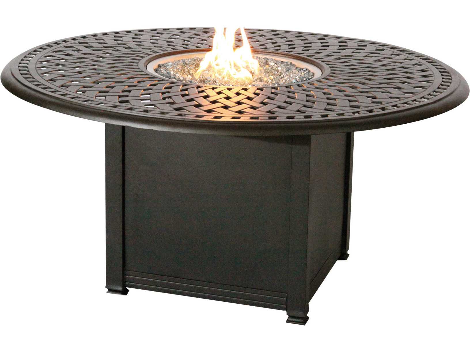 Darlee Outdoor Living Madison Cast Aluminum 7- Piece Propane Fire Pit Dining Set with 60 Inch Round in Antique Bronze