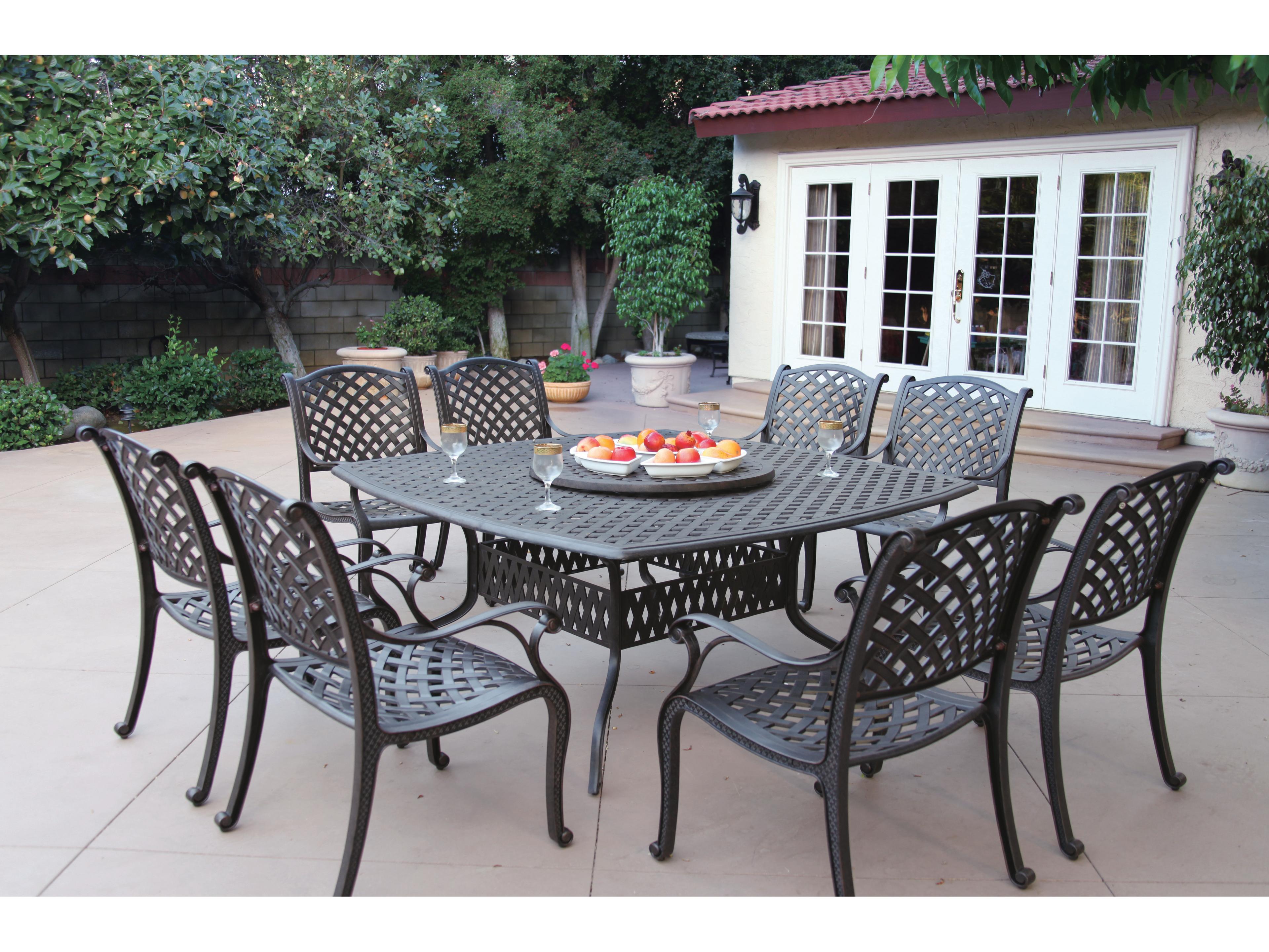 Darlee Outdoor Living Nassau Cast Aluminum 10-Piece Dining Set with Cushions and 64'' Square Dining Table and Lazy Susan