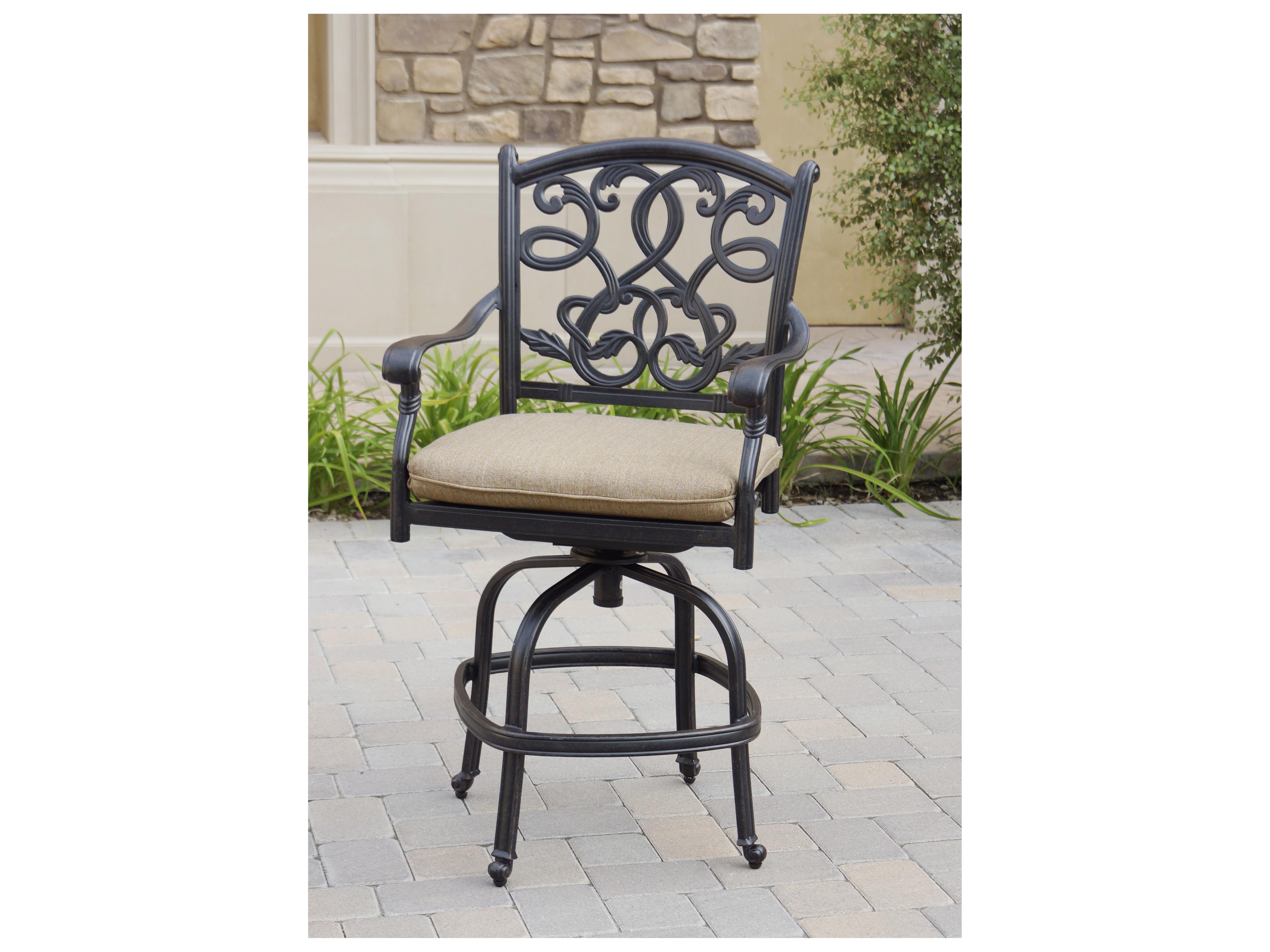 Darlee Outdoor Living Santa Monica Cast Aluminum 3-Piece Counter Height Set with Cushions and 30'' Round Pedestal Counter Table